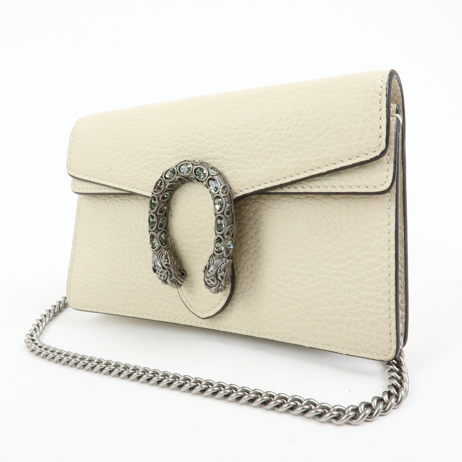 GUCCI Dionysus Super Mini Bag Leather Chain Shoulder Bag White 476432