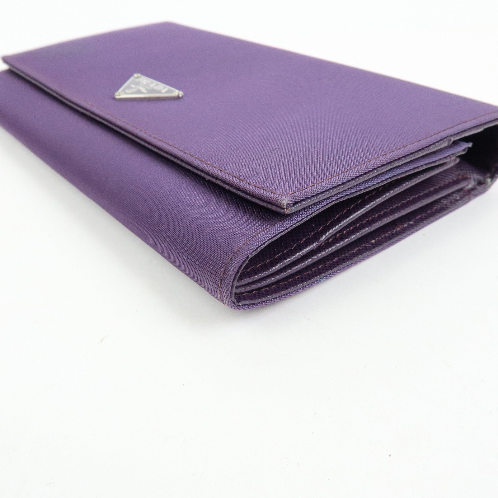 PRADA Triangle Logo Nylon Saffiano Leather Long Wallet Purple M608