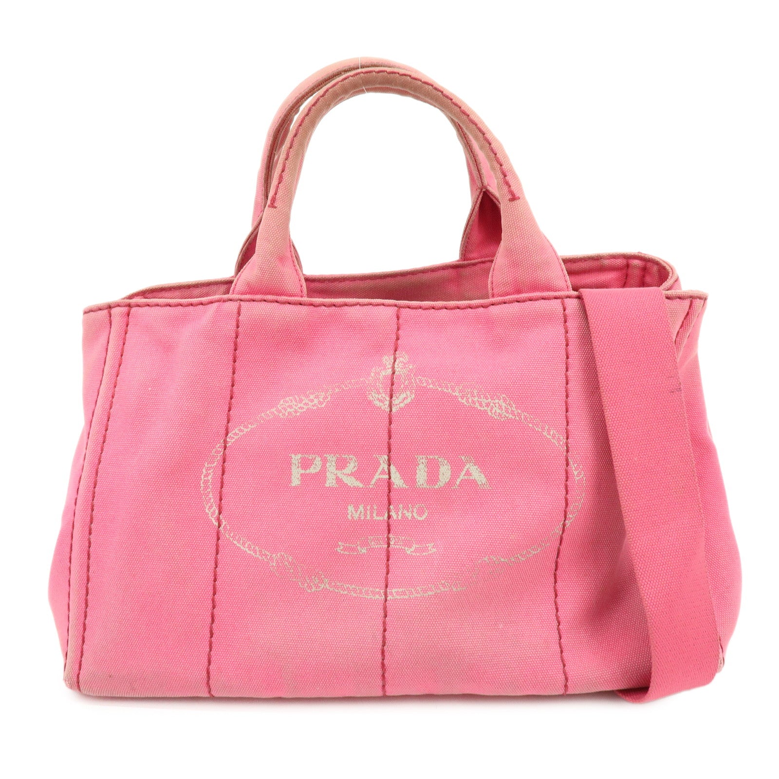 PRADA Canapa Triangle Logo Canvas 2Way Bag Hand Shoulder Bag Pink