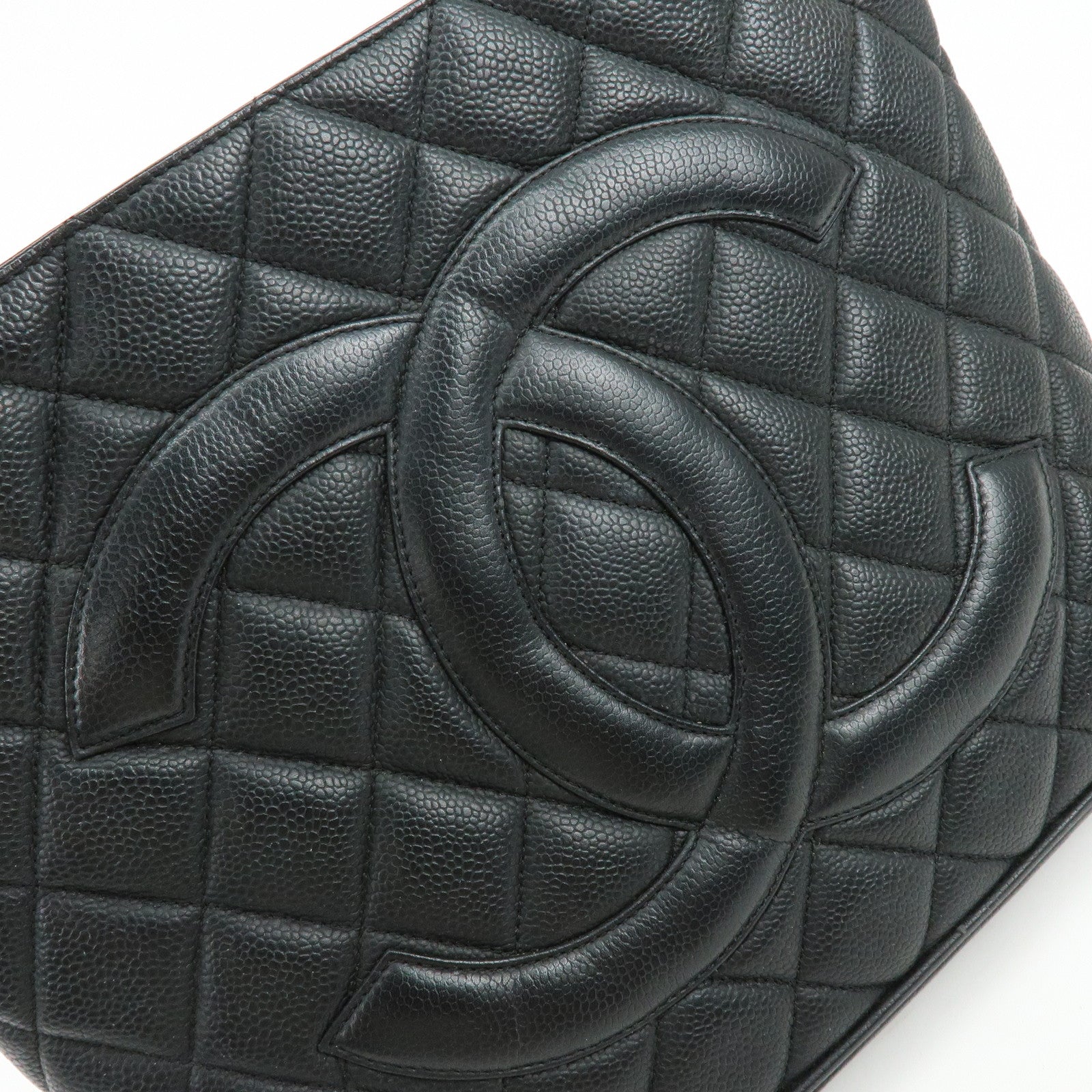 CHANEL Medallion Matelasse Caviarskin Tote Bag Hand Bag Black A01804