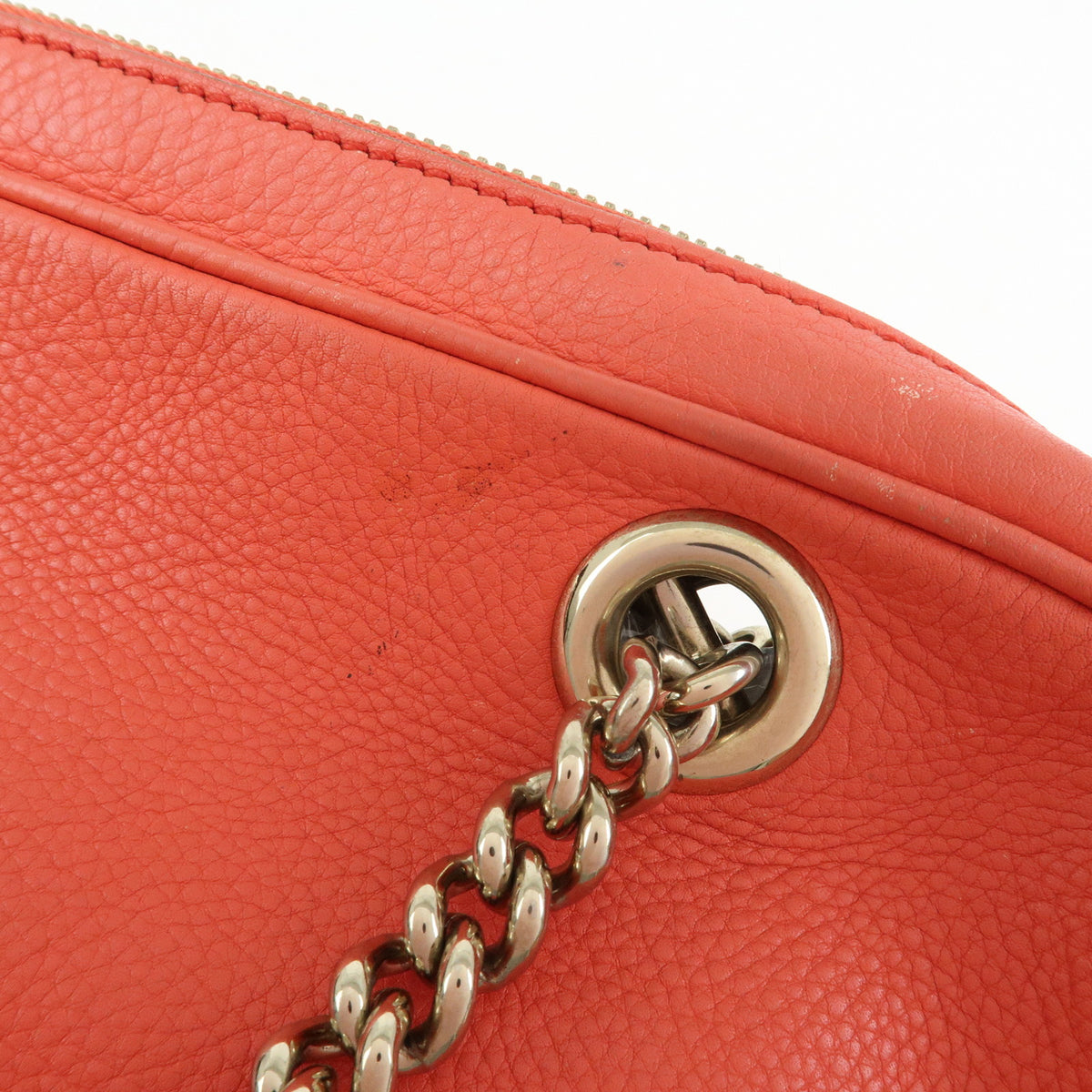 GUCCI SOHO Interlocking G Leather Chain Shoulder Bag Coral 308983