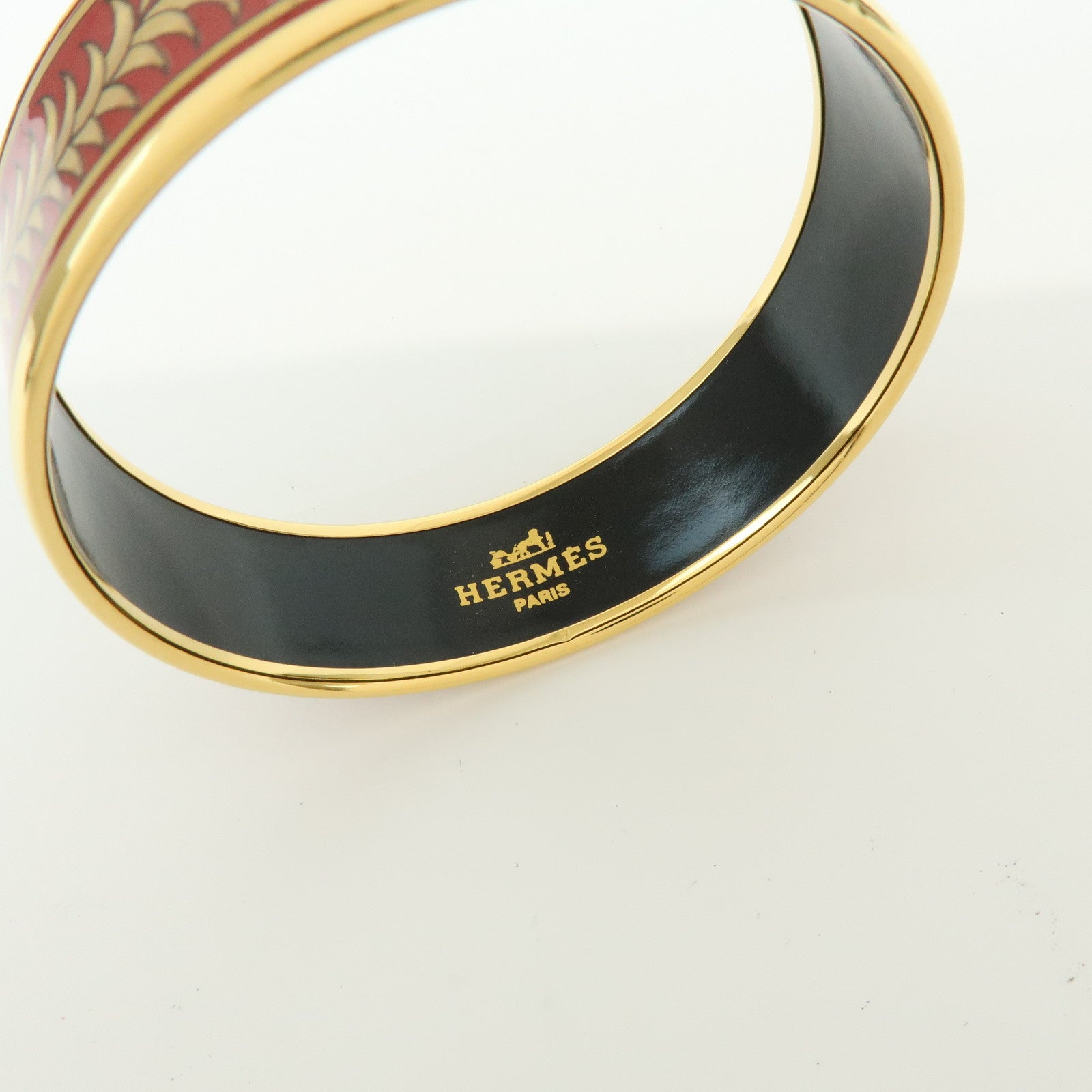 HERMES Email GM Plated Bangle Bracelet Tigre Royal Red Gold