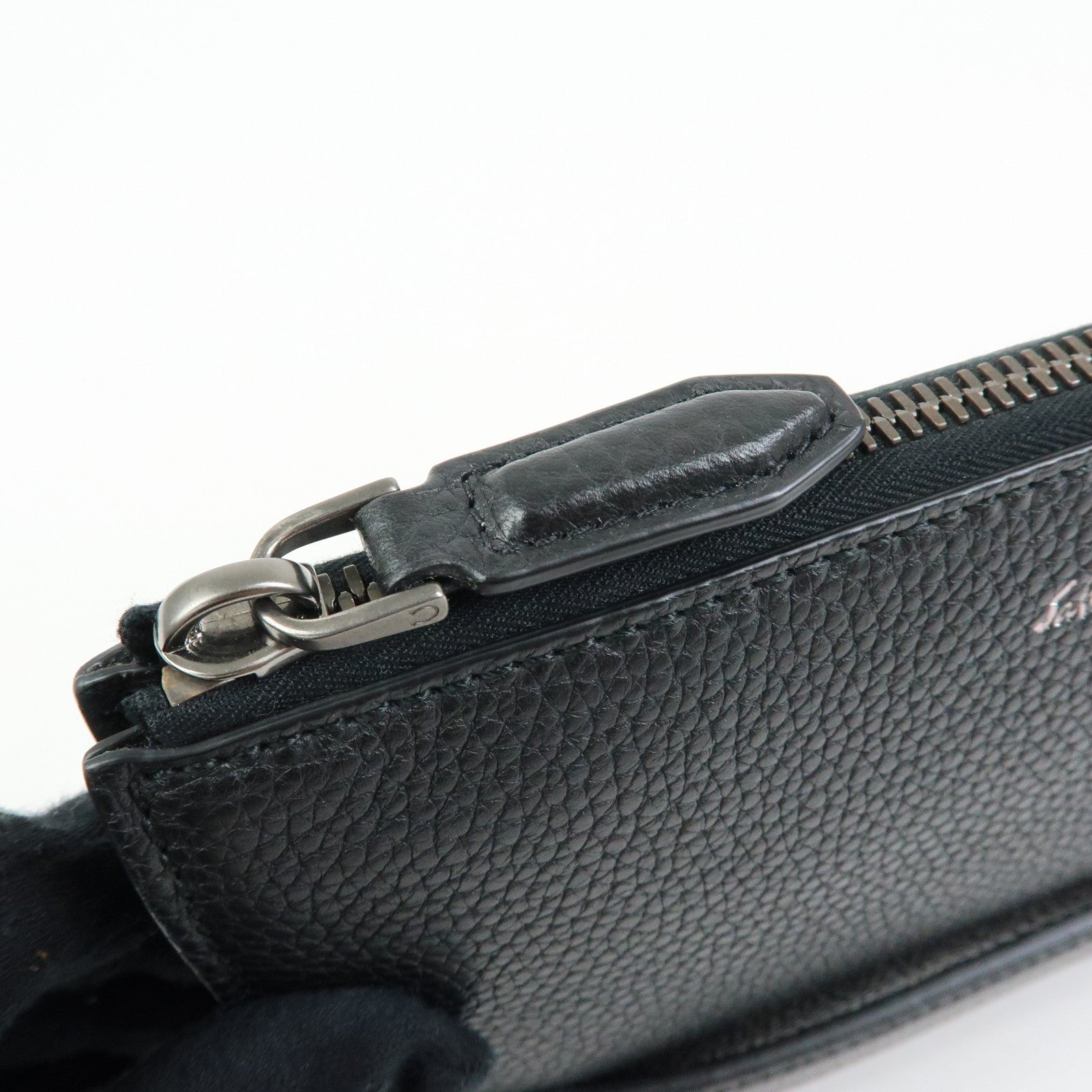 Ferragamo Leather Clutch Bag Flat Pouch Purse Black