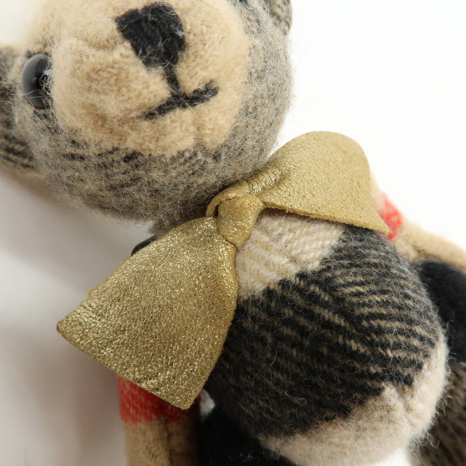 BURBERRY Nova Plaid Teddy Bear Wool NylonLether  Cashmere Bag Key Charm