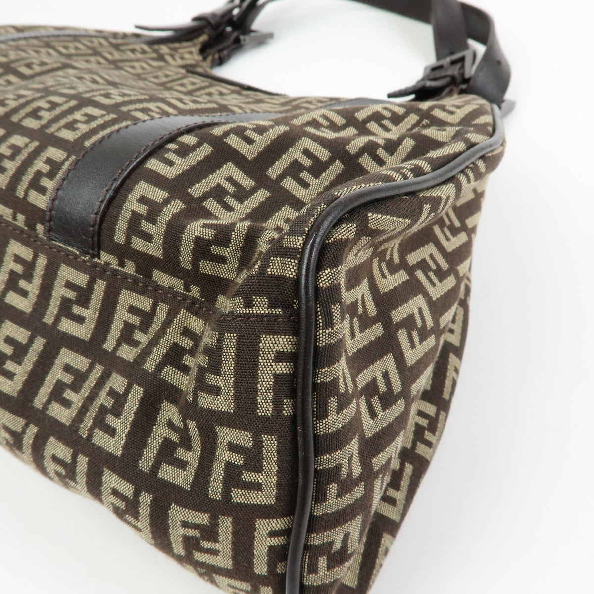 FENDI Zucchino Canvas Leather Shoulder Bag Hand Bag Beige Brown 8BR463