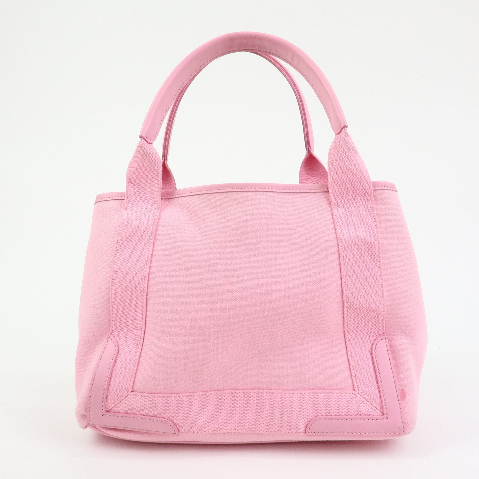 BALENCIAGA Navy Cabas Canvas Leather Small Tote Hand Bag Pink 339933