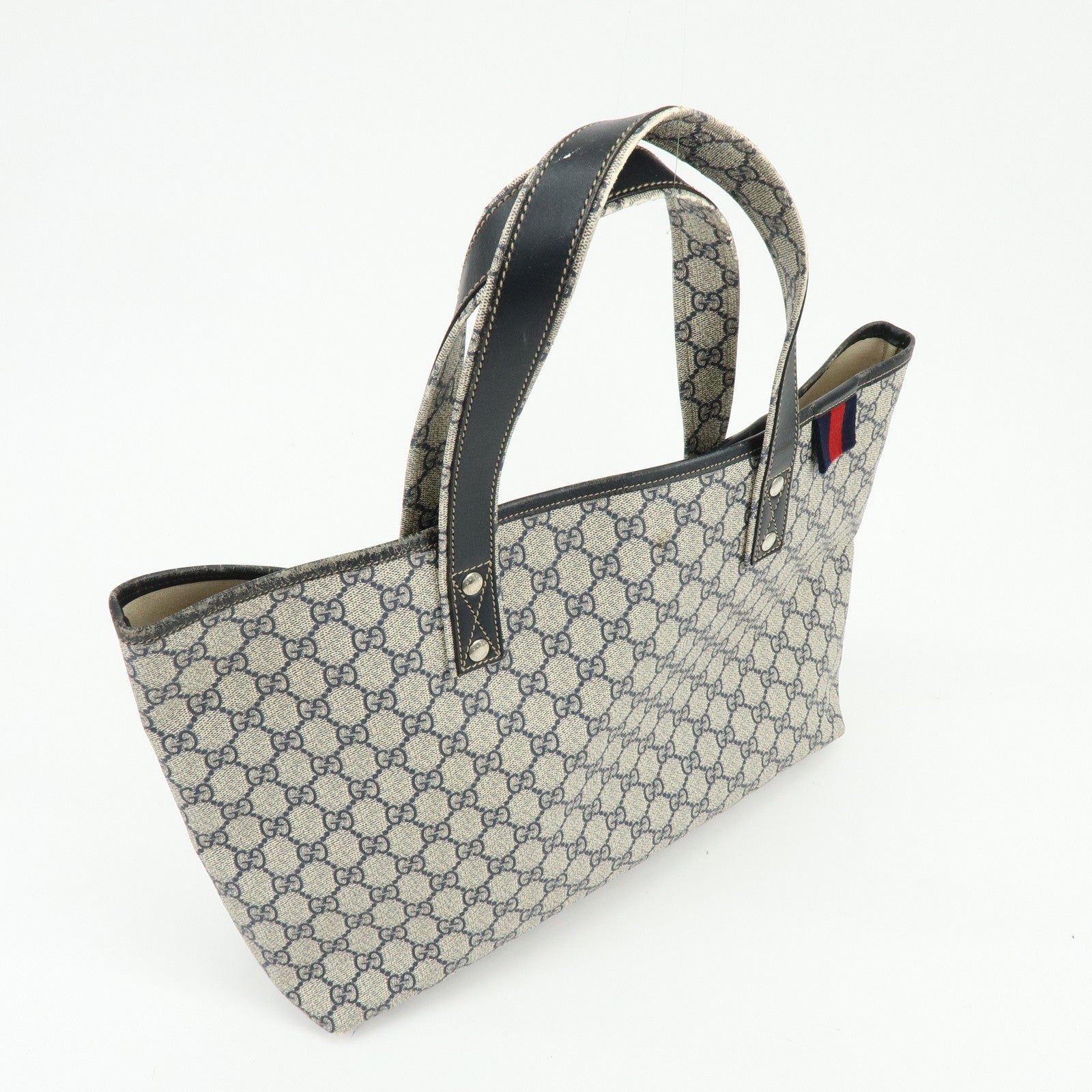 GUCCI Sherry GG Supreme Leather Tote Bag Shoulder Bag Navy Ivory 211134