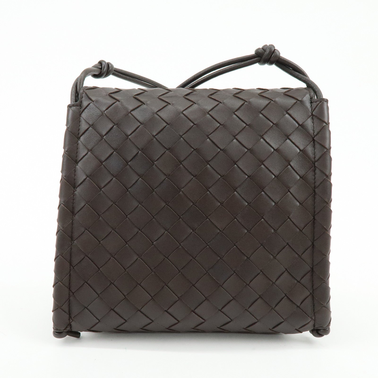 BOTTEGA VENETA Intrecciato Leather Shoulder Crossbody Bag Dark Brown