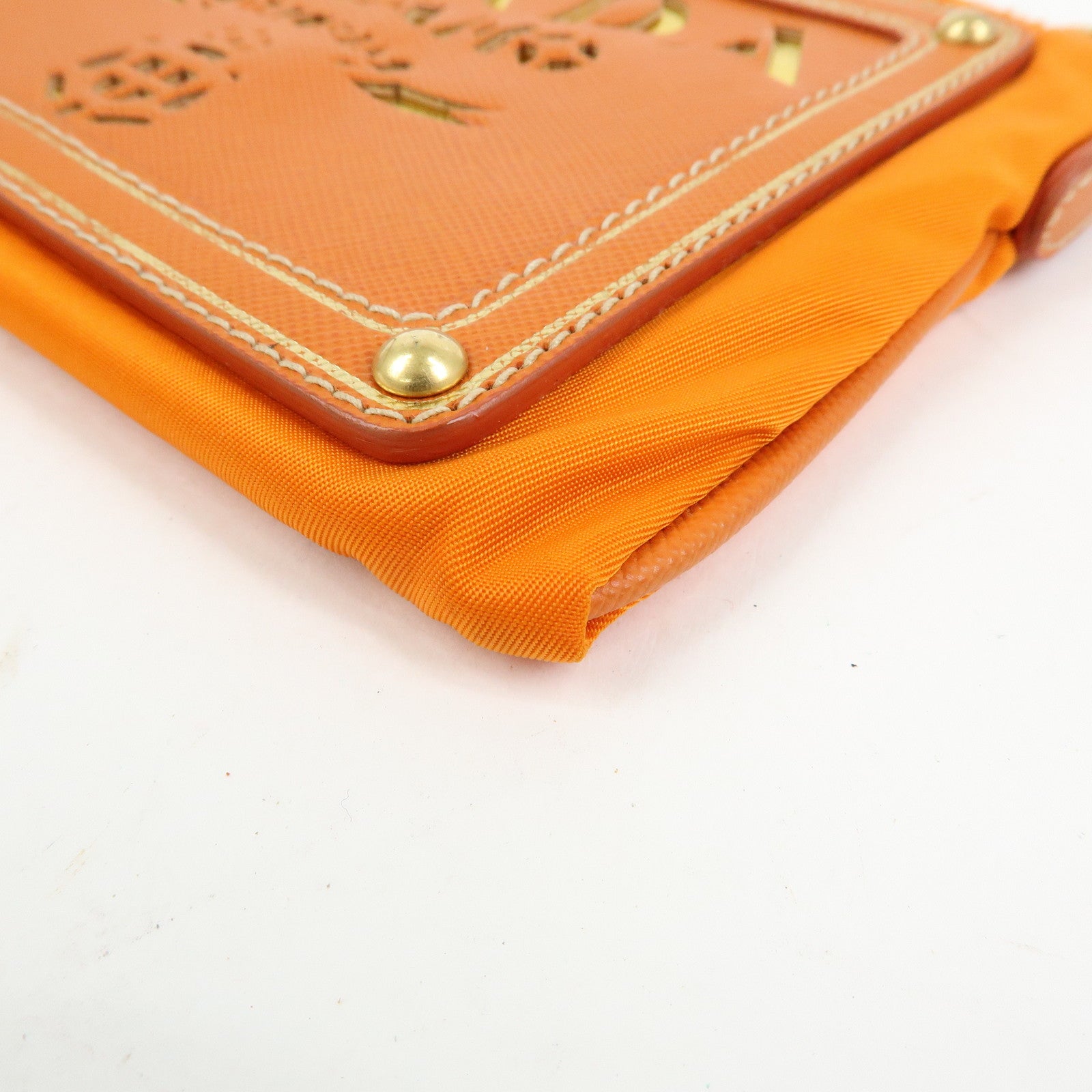 PRADA Nylon Leather Chain Shoulder Bag Crossbody Bag Papaya Orange
