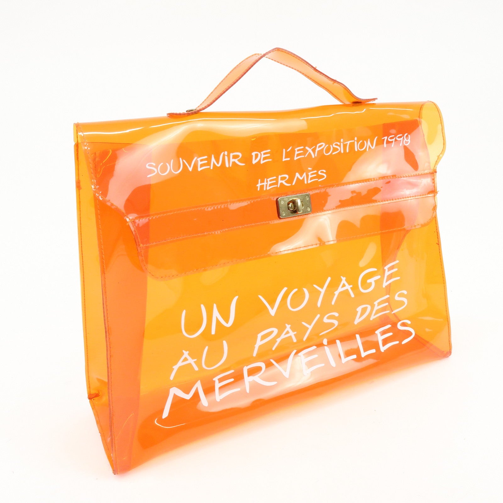 HERMES Kelly Vinyl Hand Bag SOUVENIR DE L'EXPOSITION Orange