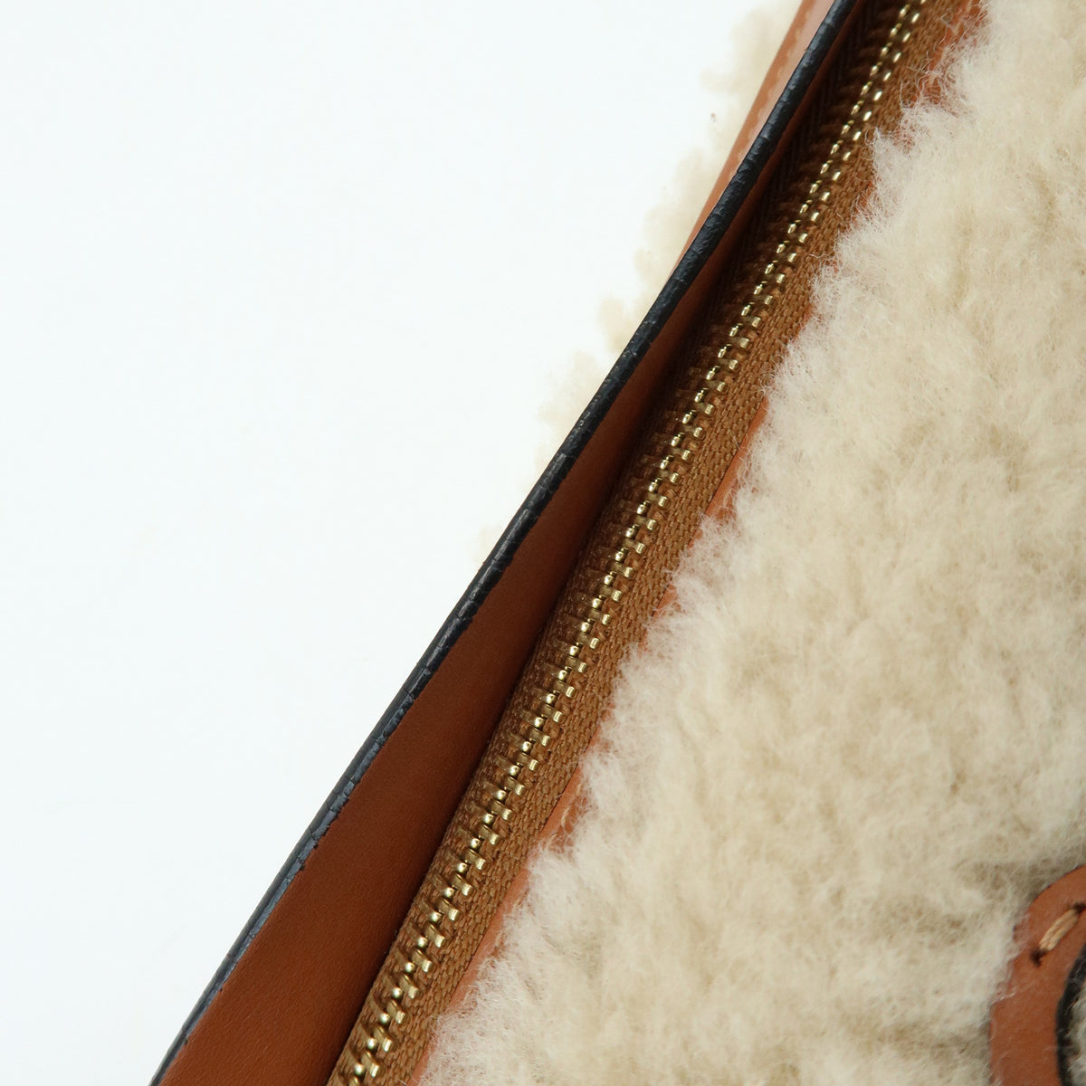 LOEWE Anagram Shearling Leather Clutch Bag Pouch Beige Brown