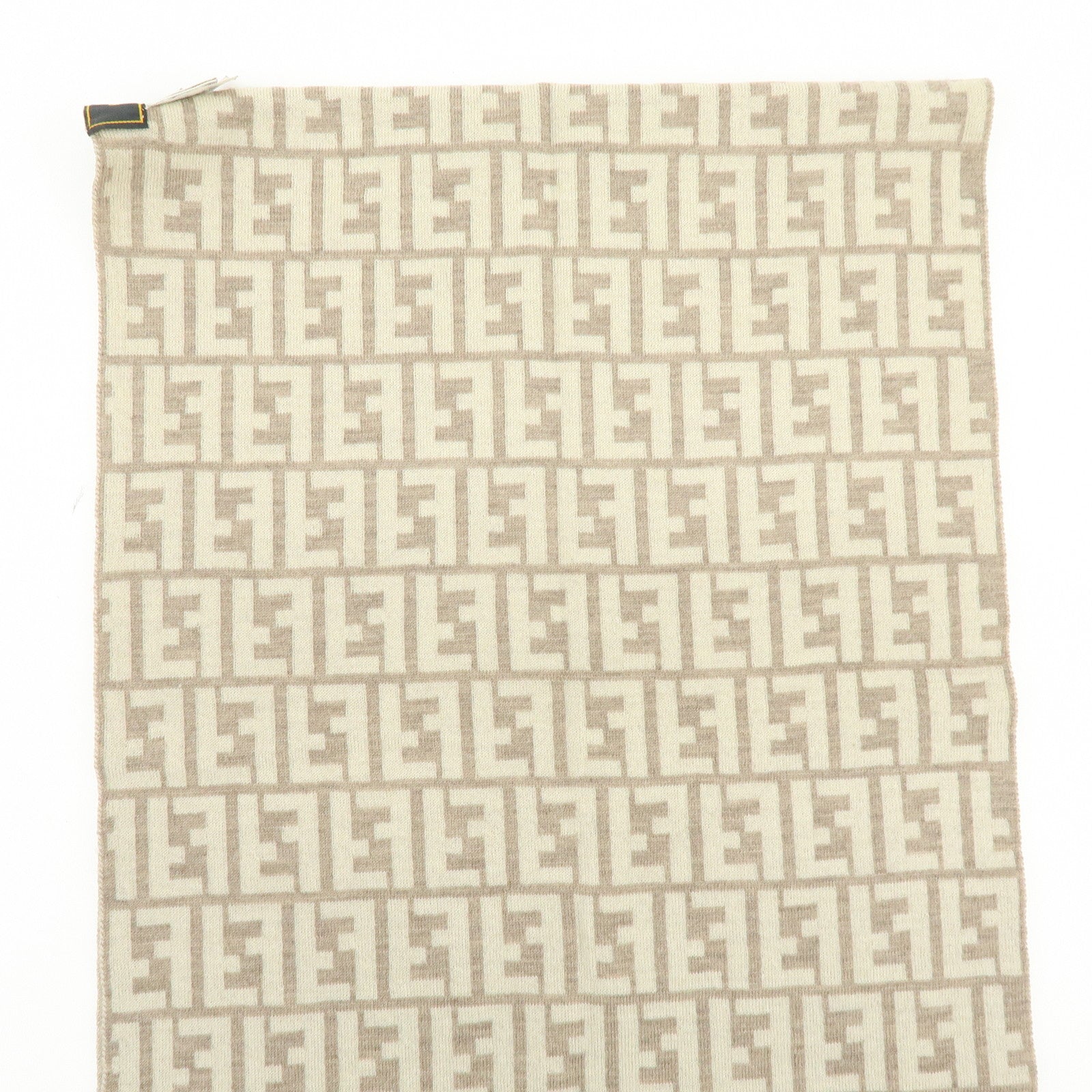 FENDI Zucca FF Logo Wool100% Scarf Stole Beige Ivory