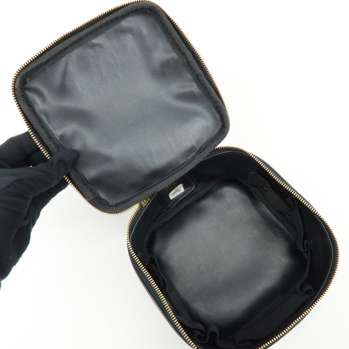 CHANEL COCO Mark Caviarskin Cosmetic Pouch Makeup Case Black