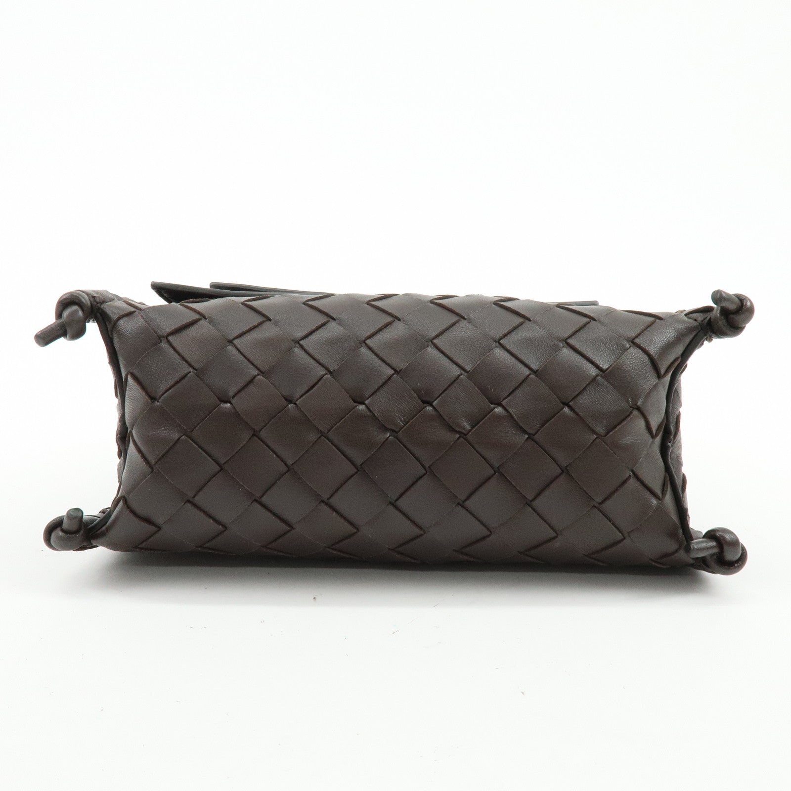 BOTTEGA VENETA Intrecciato Leather Shoulder Crossbody Bag Dark Brown