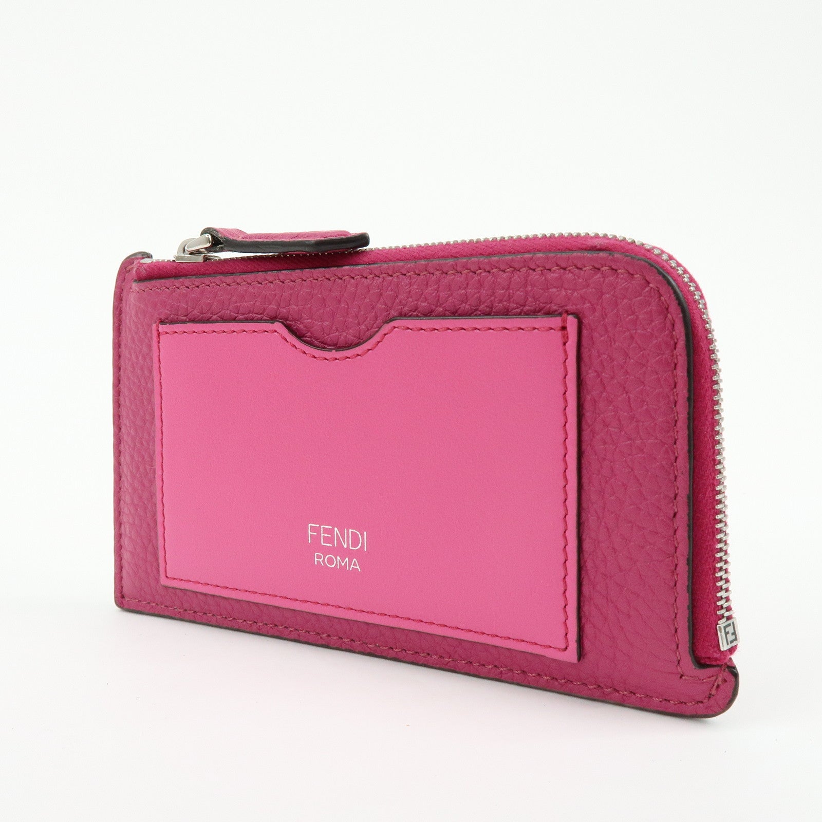 FENDI Logo Selleria Calf Leather Card Case Pink 8M0489