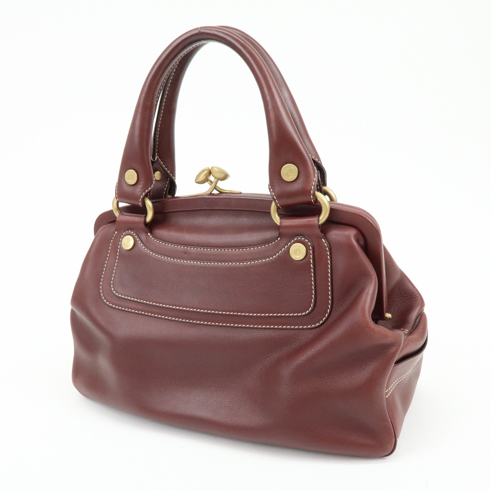 CELINE Boogie Bag Leather Kiss Lock Hand Bag Bordeaux