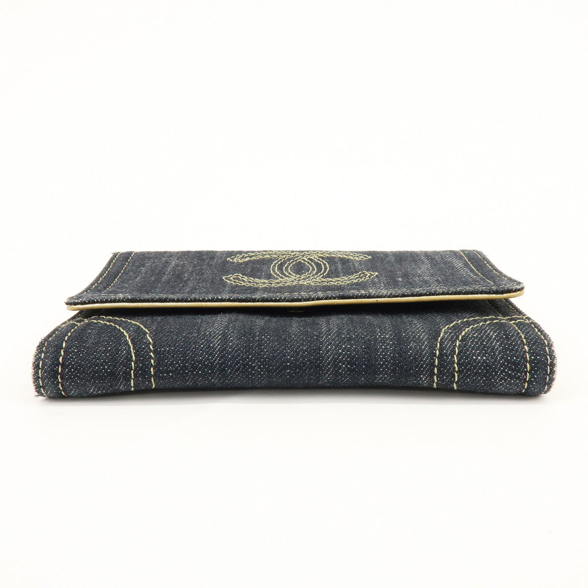 CHANEL COCO Mark Denim Long Wallet Indigo Blue Gold A31991