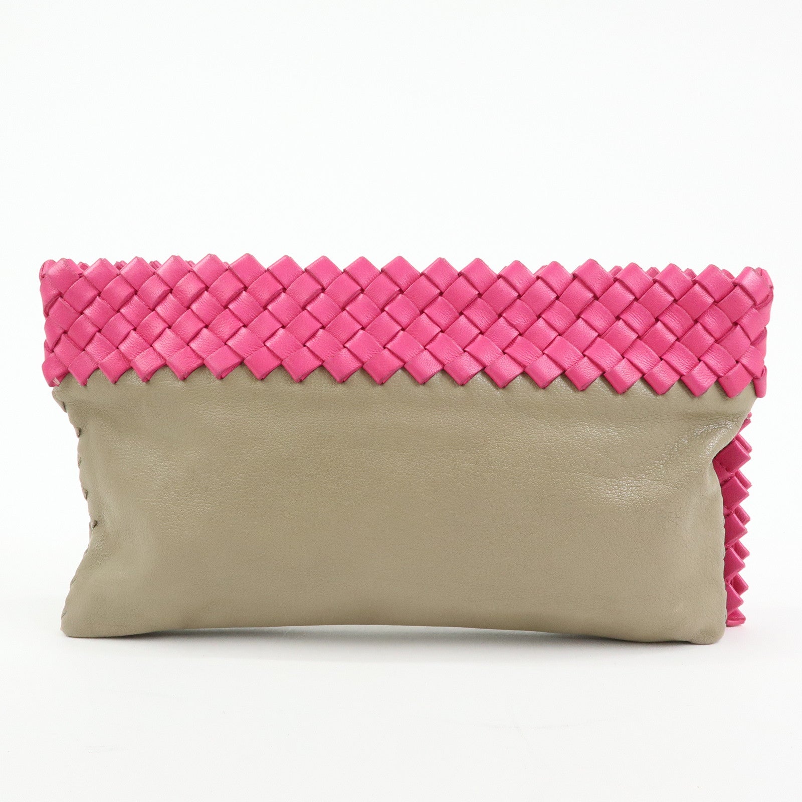 Bottega Veneta Intrecciato Leather Clutch Bag Flat Pouch Beige Pink