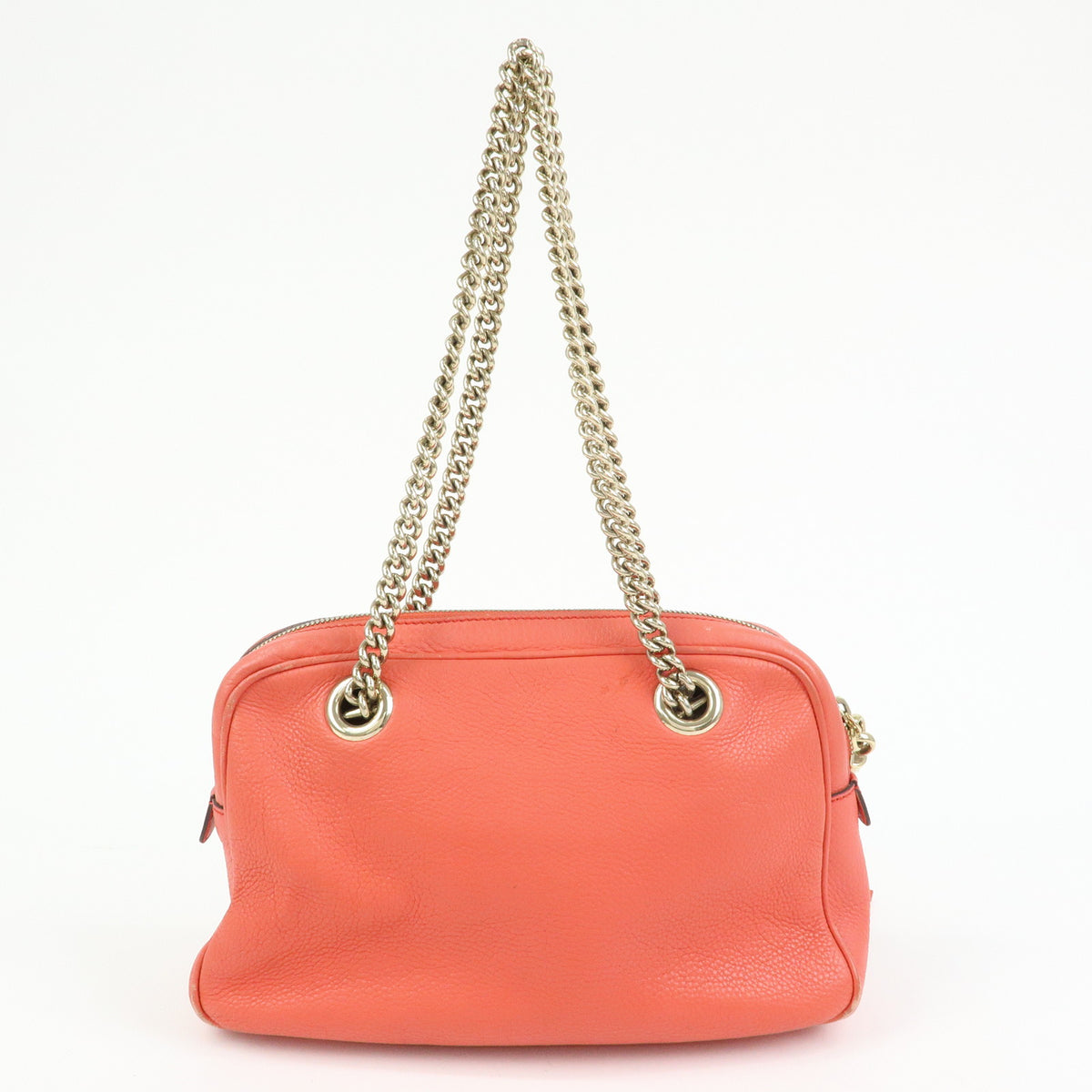 GUCCI SOHO Interlocking G Leather Chain Shoulder Bag Coral 308983
