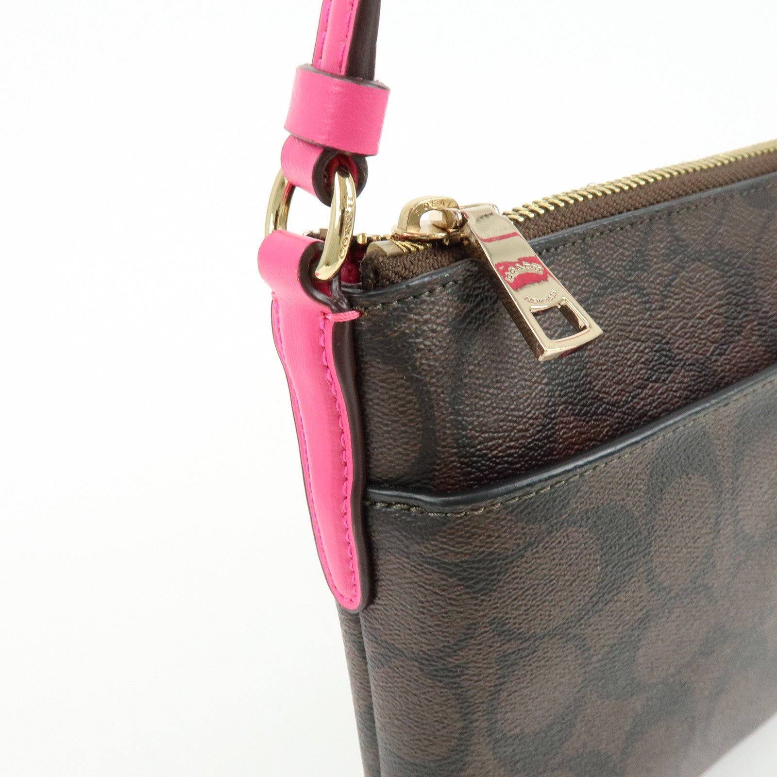 COACH Signature PVC Leather Shoulder Bag Crossbody Bag Brown Pink