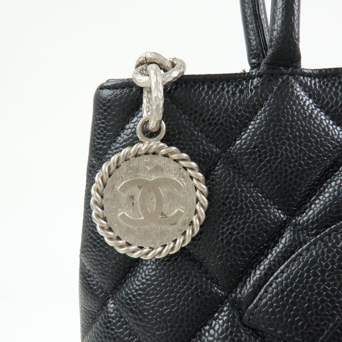CHANEL Medallion Matelasse COCO Mark Caviarskin Tote Bag Black A01804
