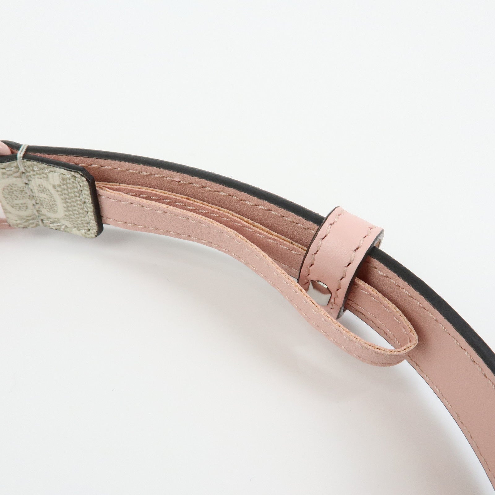 GUCCI Double G GG Spreme Leather Belt Greige White Pink 409417