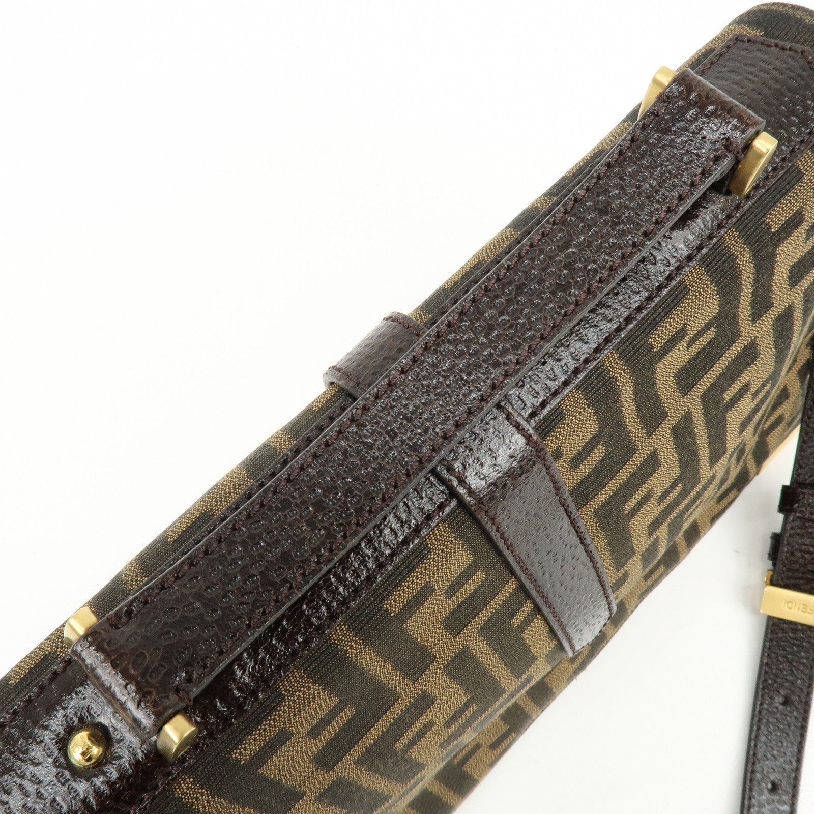 FENDI Zucca Canvas Leather Shoulder Bag Crossbody Bag Brown 8BT169