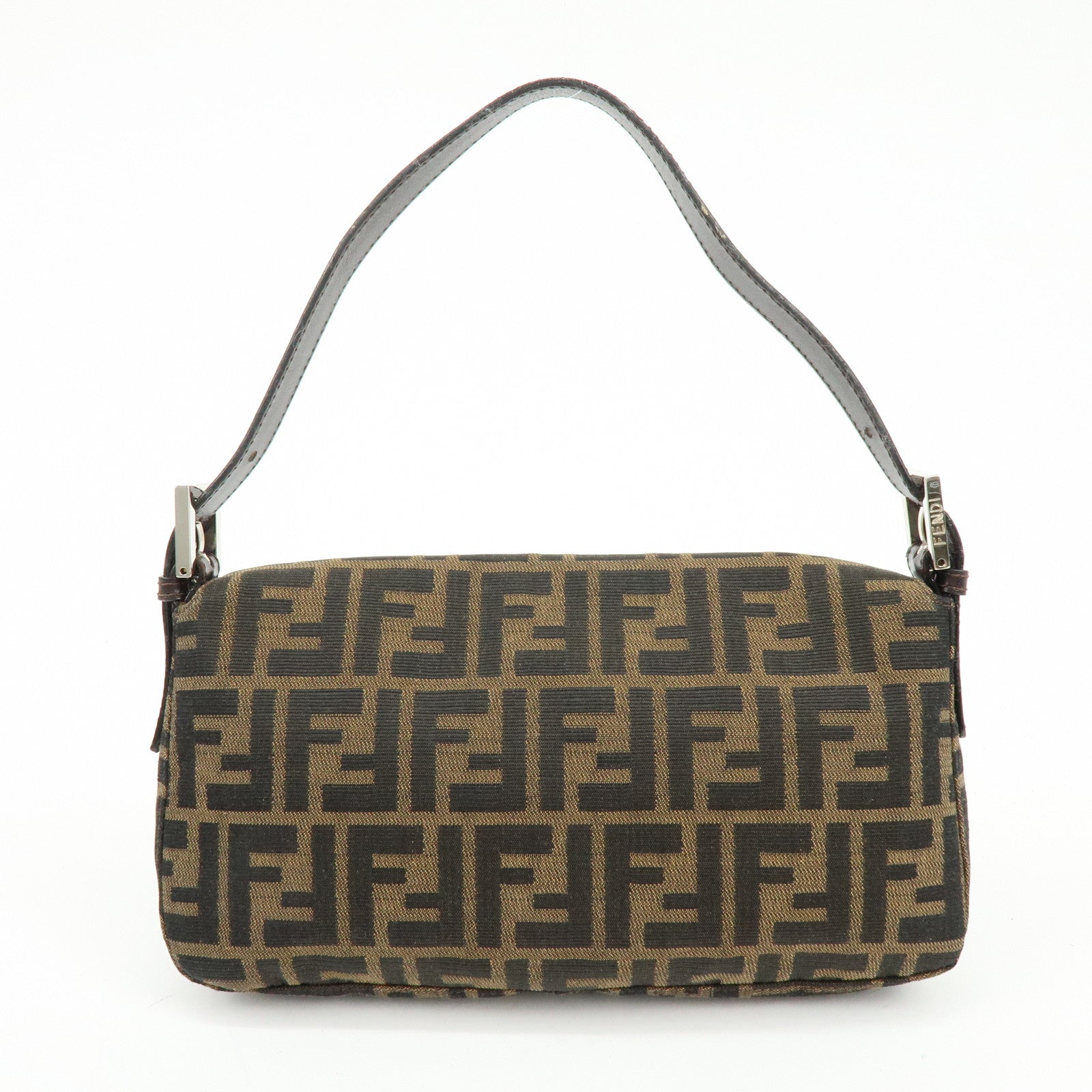 FENDI Mamma Baguette Zucca Canvas Leather Shoulder Bag Brown 26424