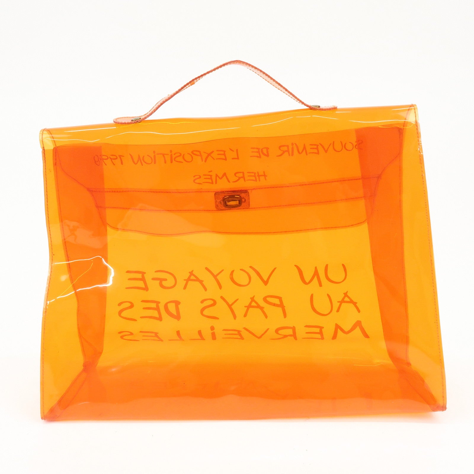HERMES Kelly Vinyl Hand Bag SOUVENIR DE L'EXPOSITION Orange