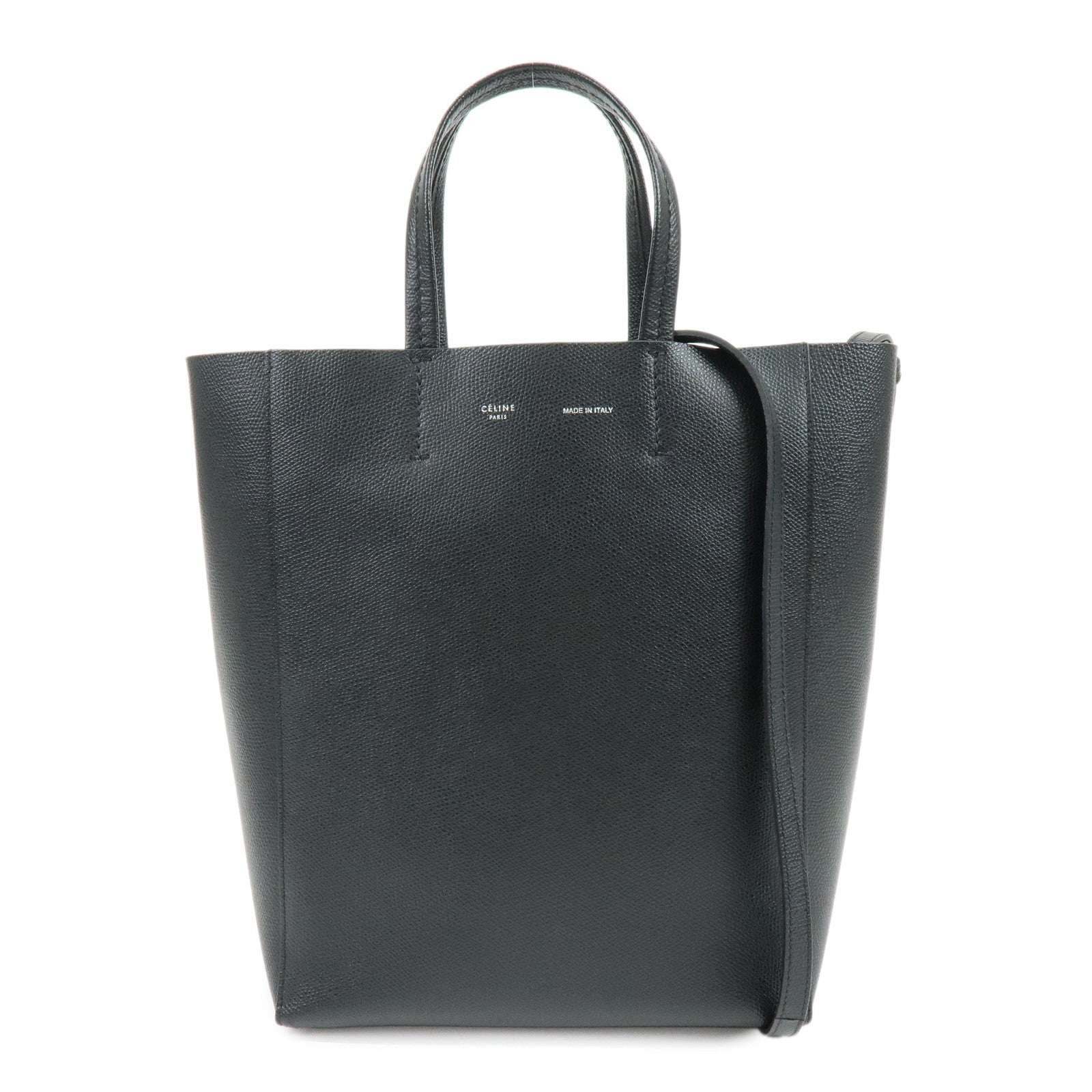 CELINE Vertical Cabas Leather 2Way Bag Hand Bag Shoulder Bag Black