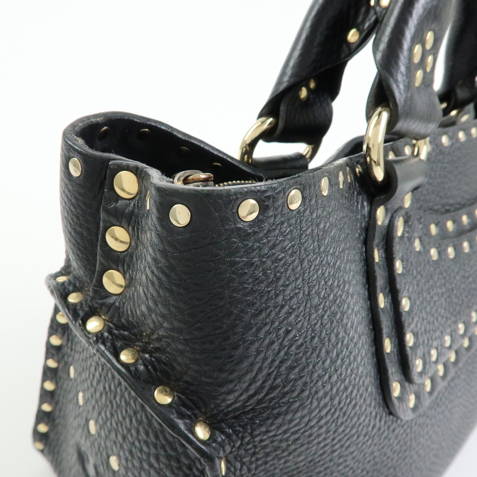 CELINE Boogie Bag Leather Hand Bag Tote Bag Studs Black