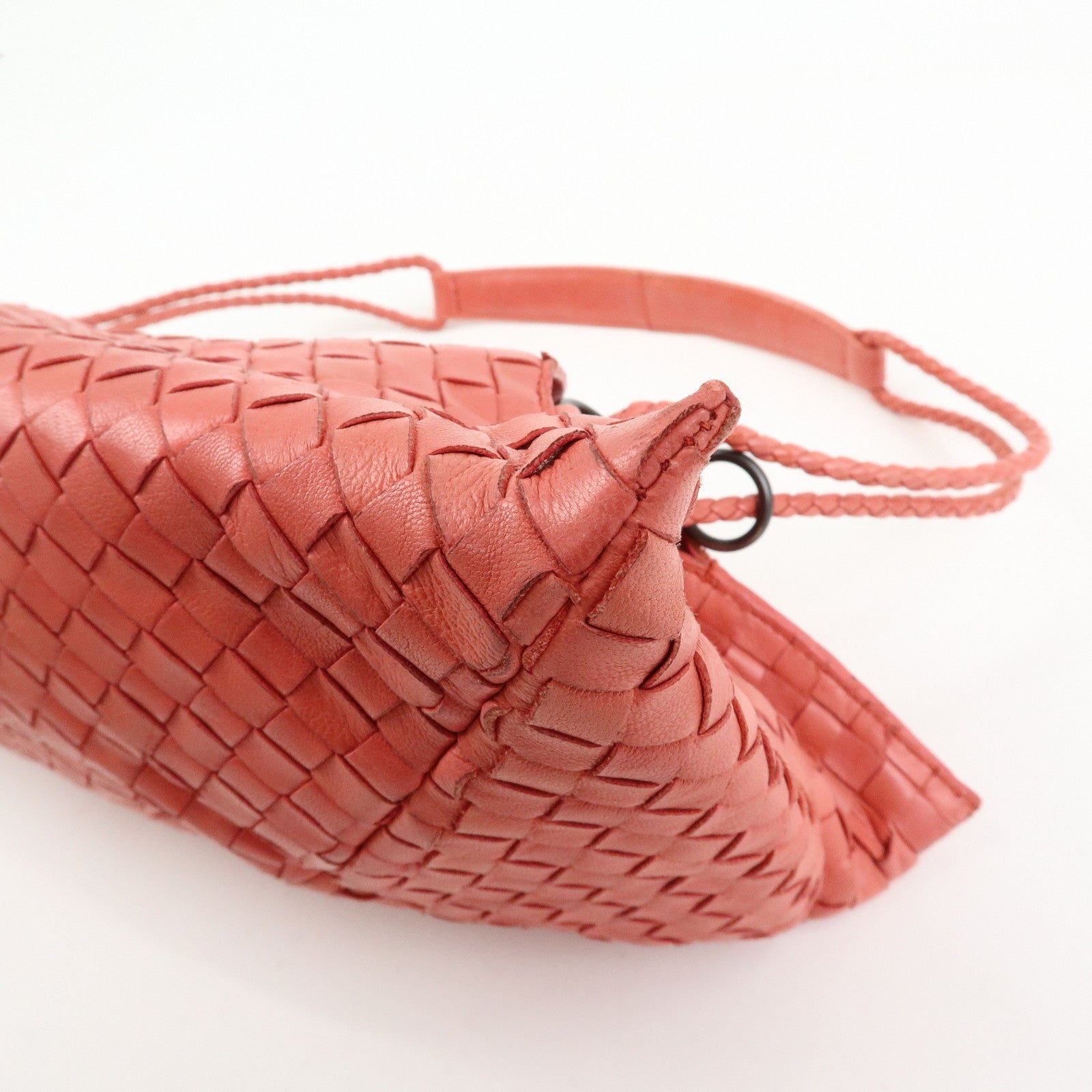 BOTTEGA VENETA Intracciato Leather Shoulder Bag  Hand Bag Coral V0016