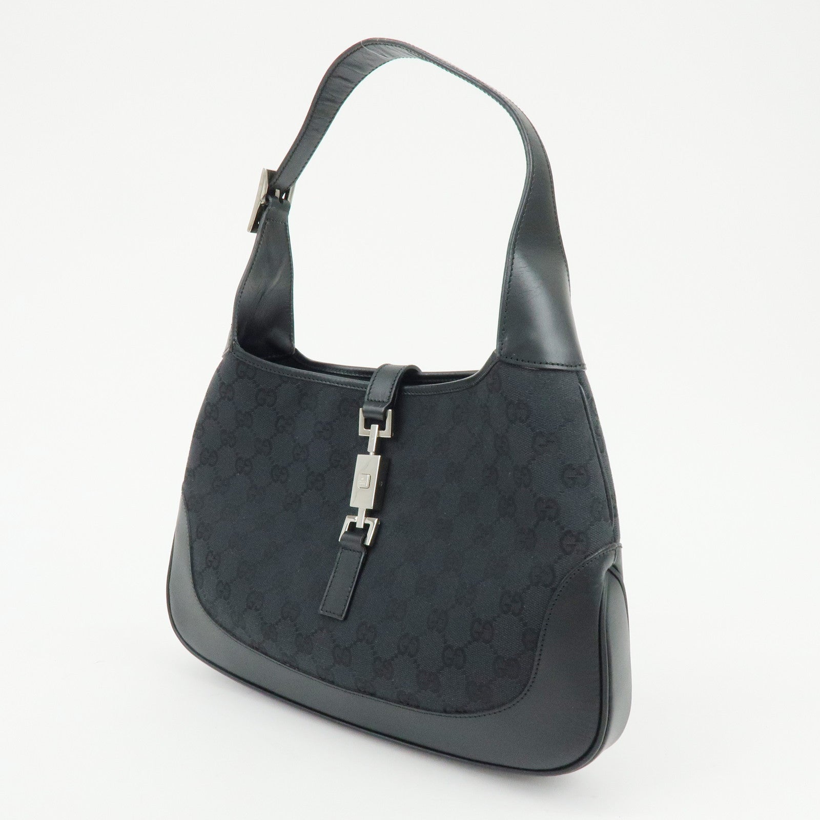 GUCCI Jackie GG Canvas Leather Shoulder Bag Hand Bag Black 001 3306