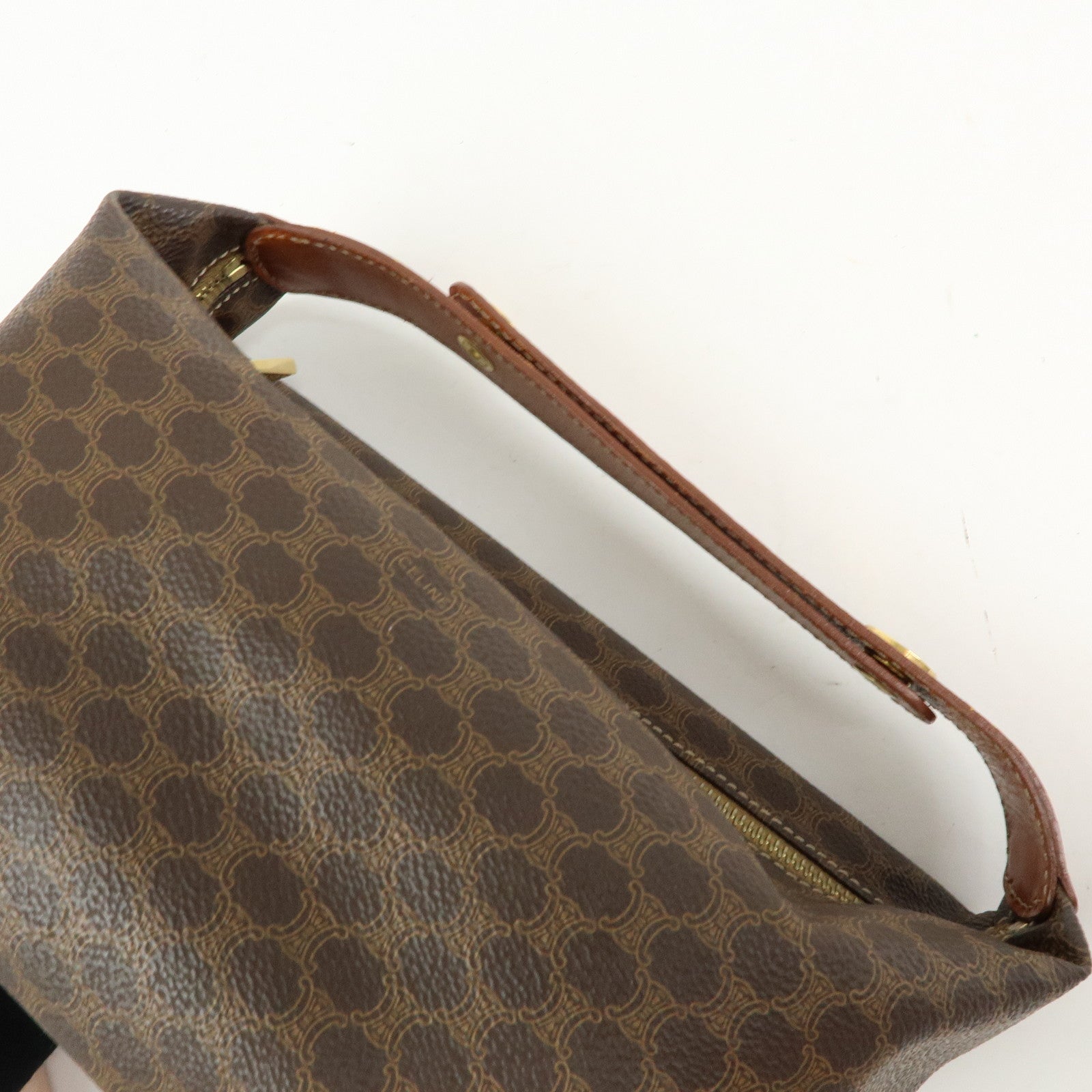 CELINE Macadam PVC Leather Hand Bag Cosmetic Pouch Brown