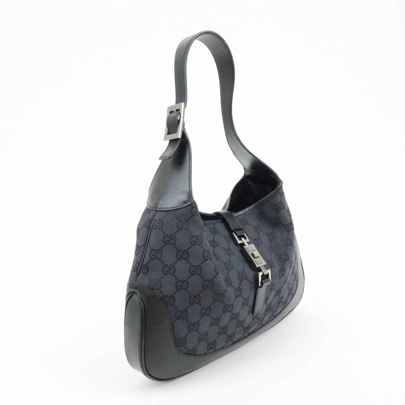 GUCCI Jackie GG Canvas Leather Shoulder Bag Black 001・3306