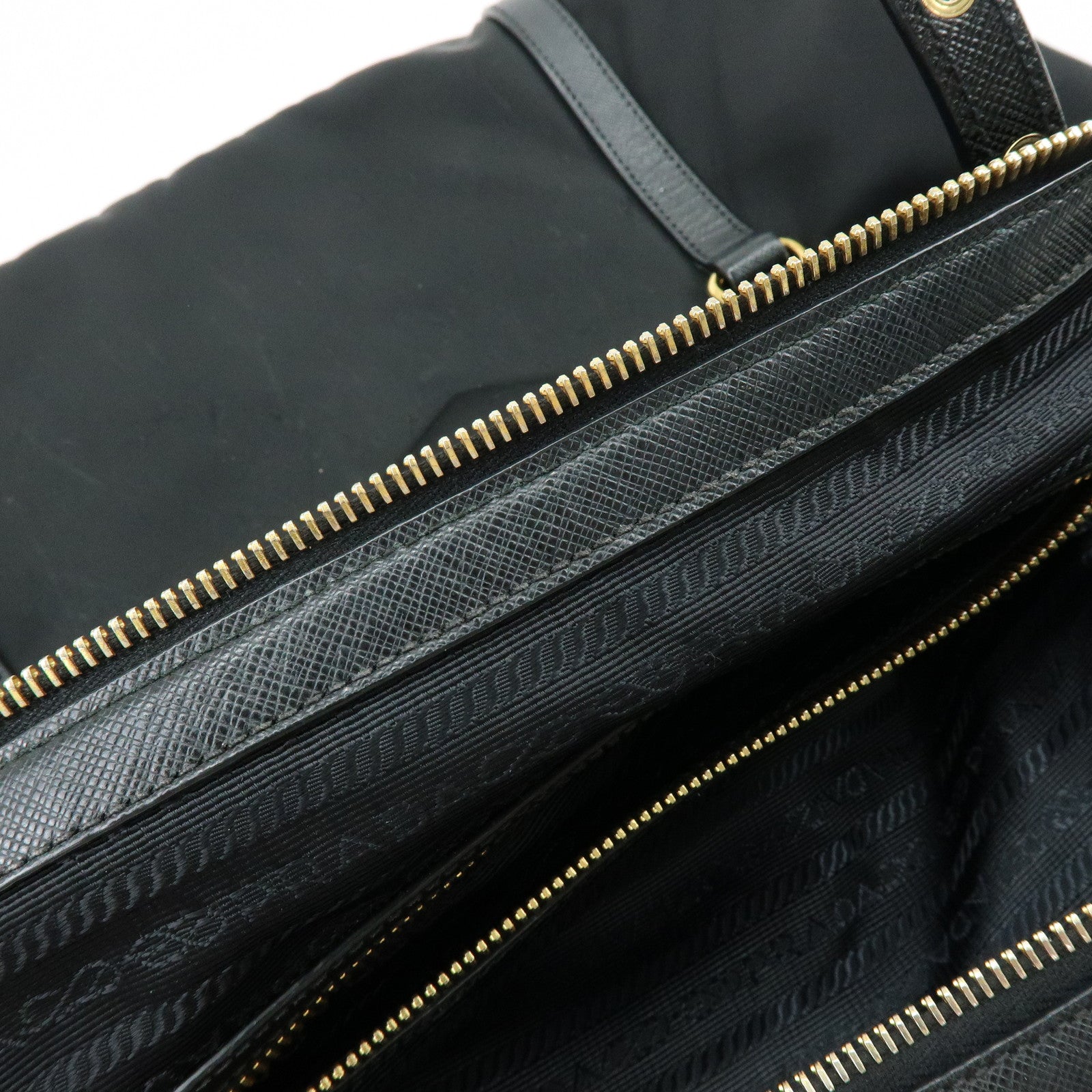 PRADA Logo Nylon Saffiano Leather Shoulder Bag Black 1BG253