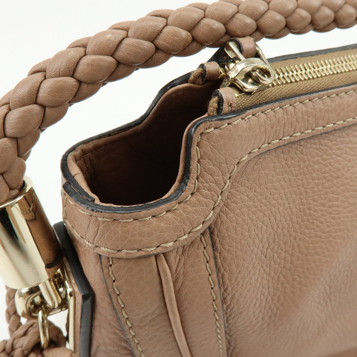 GUCCI Bamboo Leather Shoulder Bag Tassel Charm Pink Beige 269949