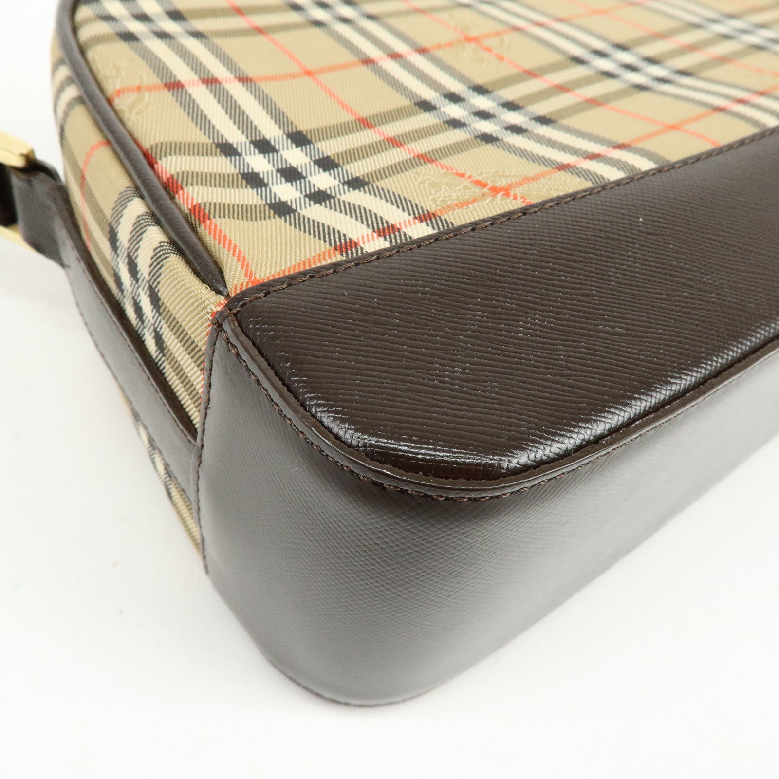 BURBERRY Nova Plaid Canvas Leather Shoulder Crossbody Bag Beige Brown