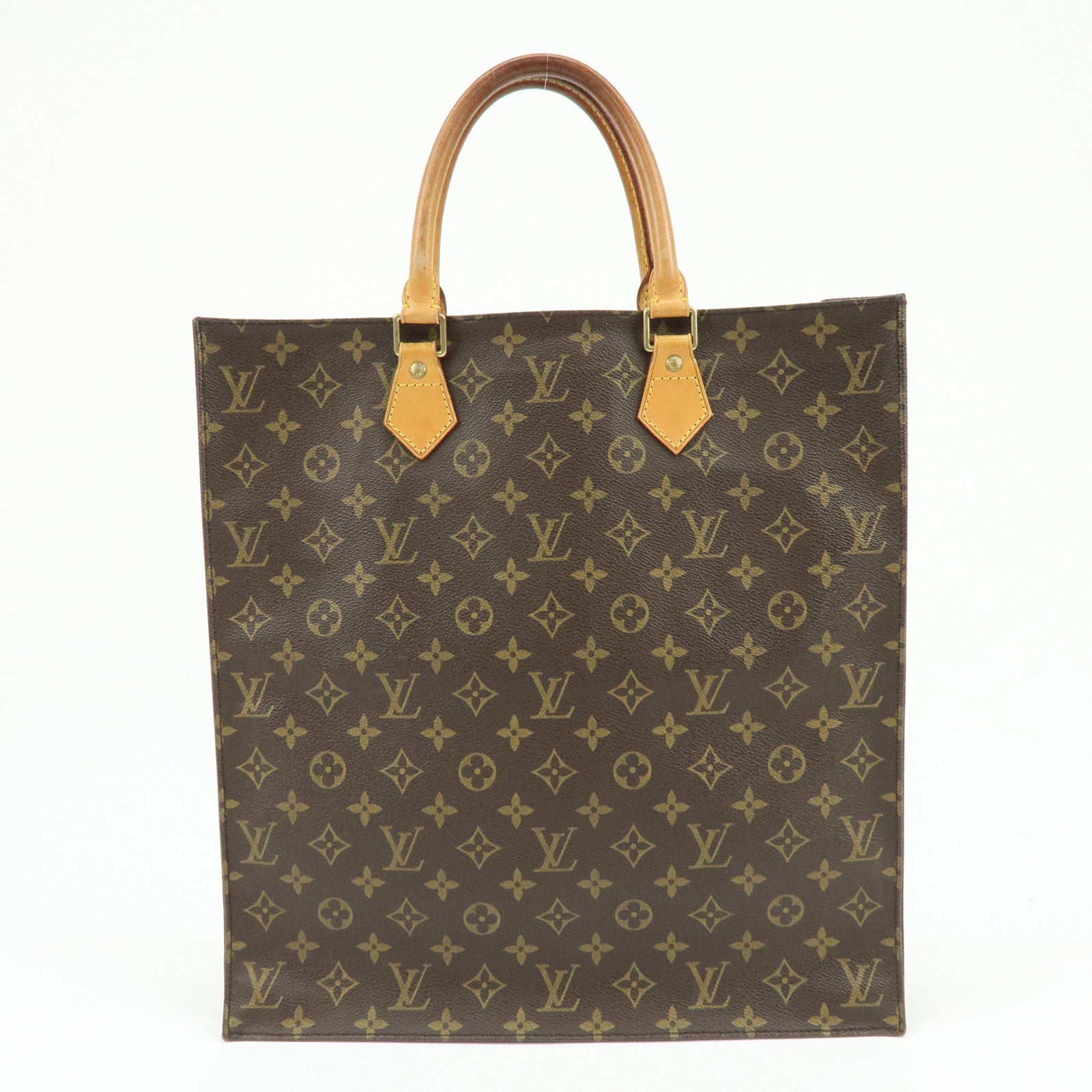 Louis Vuitton Monogram Sac Plat Tote Bag Hand Bag Brown M51140