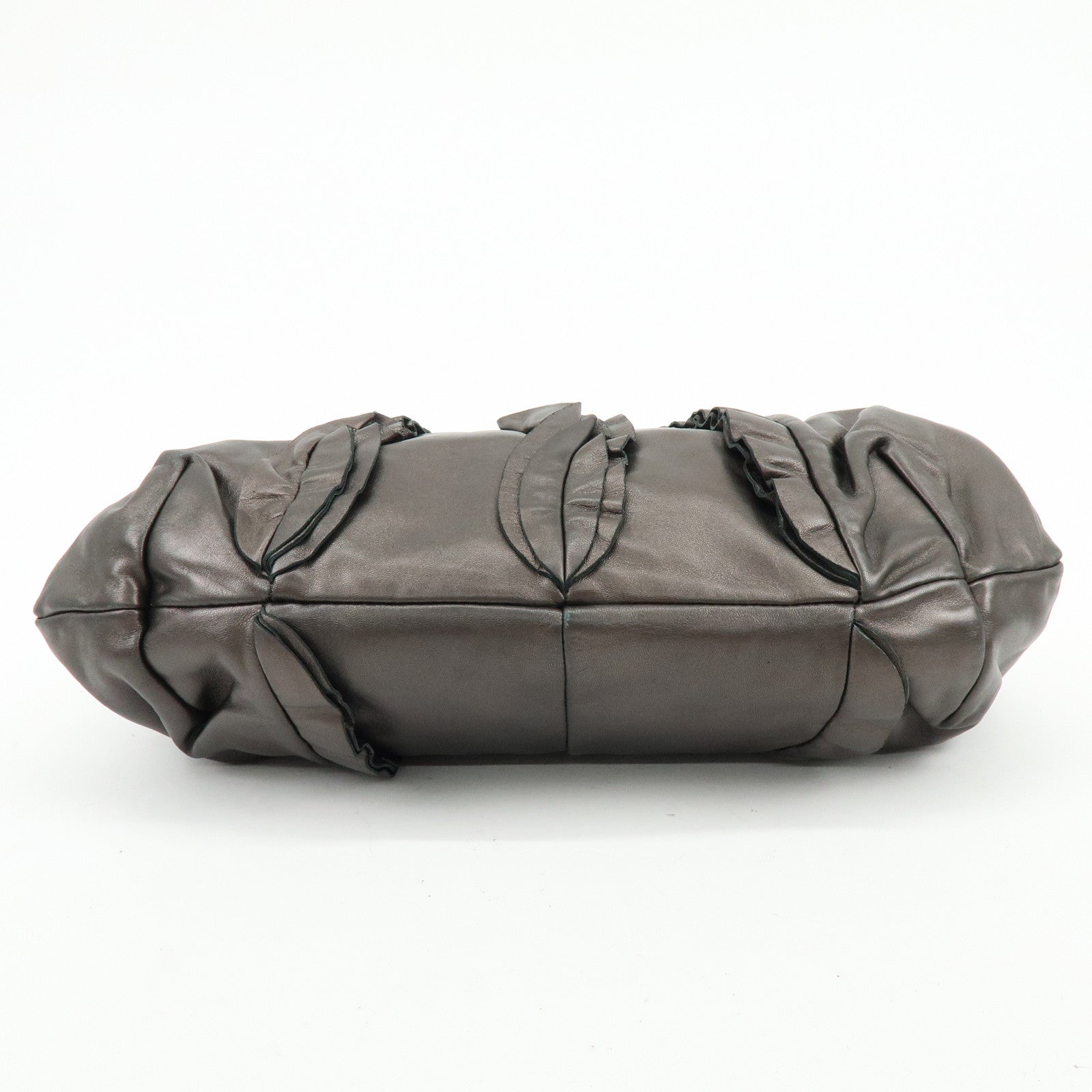 PRADA Gathered Nappa Leather Tote Bag Hand Bag Brown