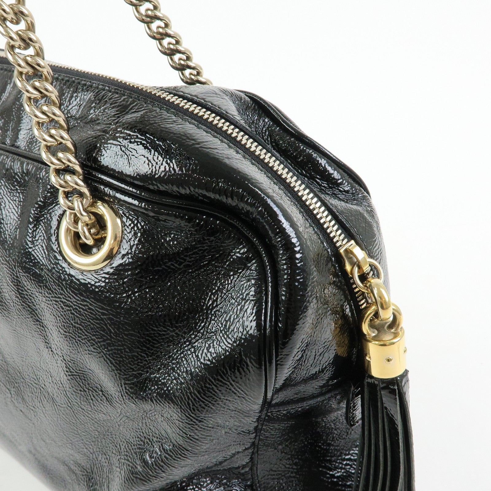 GUCCI SOHO Patent Leather Shoulder Bag Hand Bag Black 353126