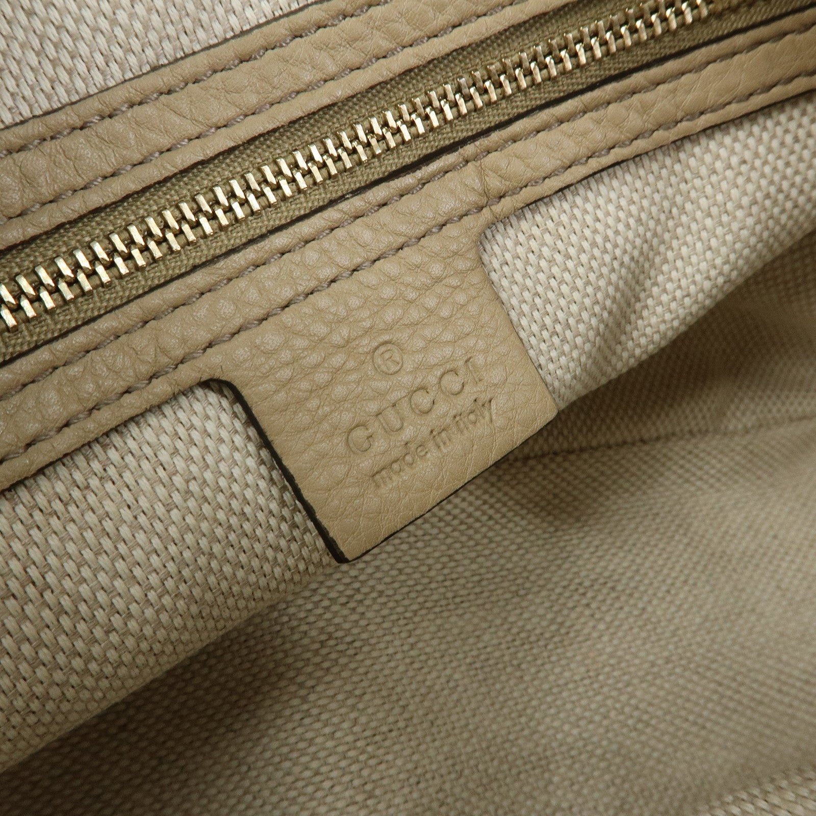 GUCCI SOHO Interlocking G Leather Shoulder Bag Beige 308983