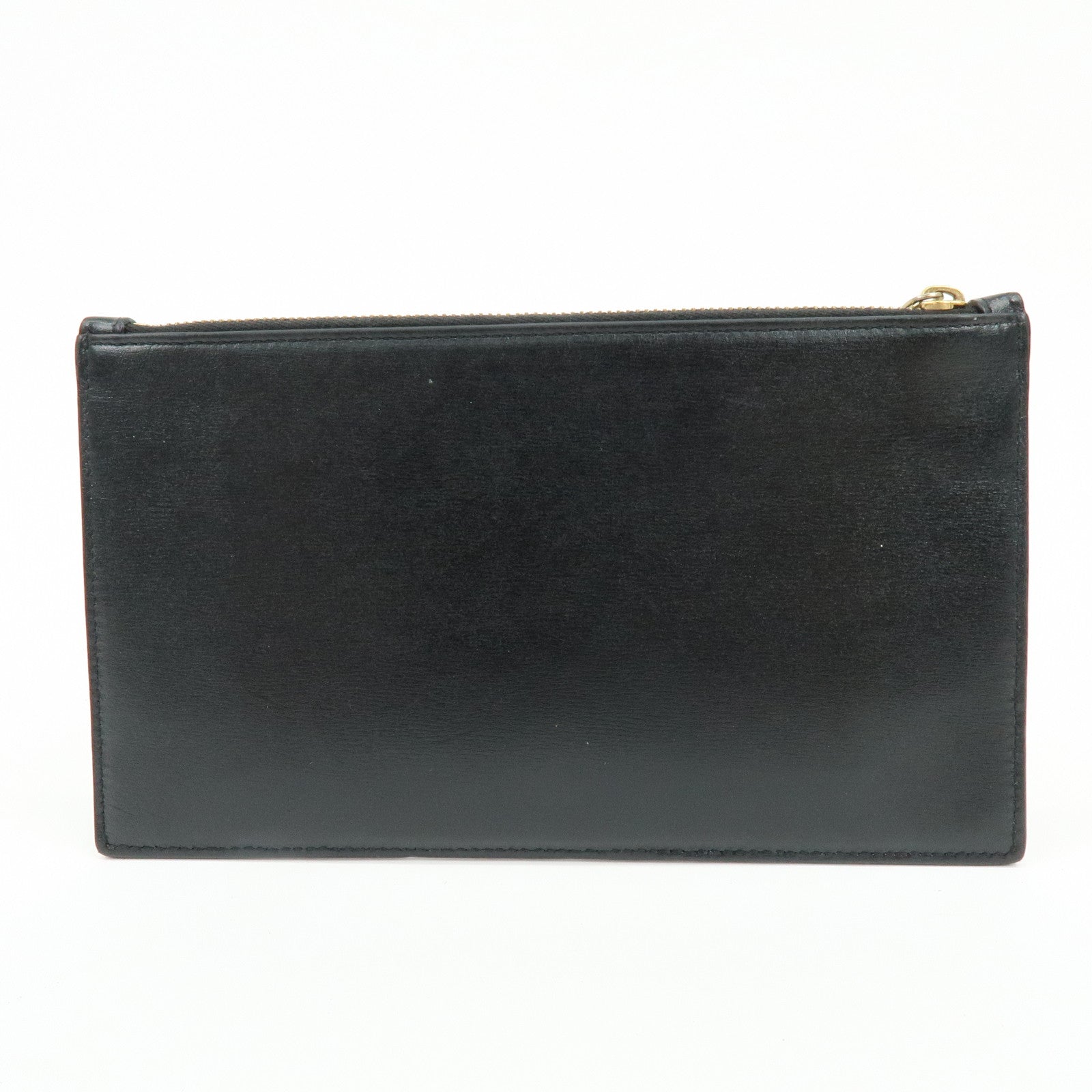 SAINT RAURENT PARIS Logo Leather Flat Pouch Black 636329