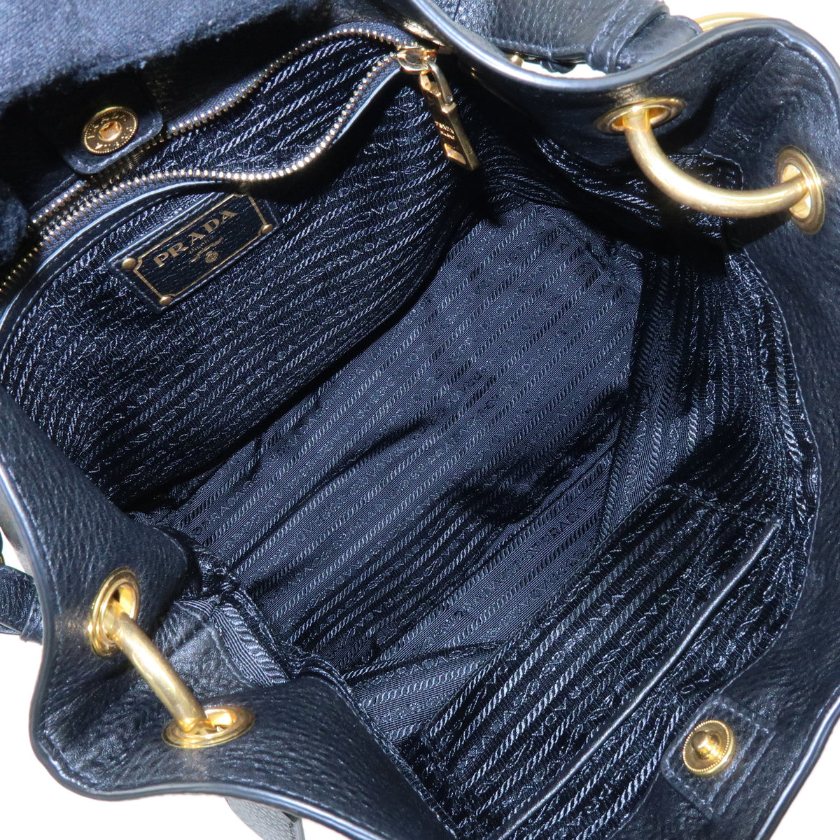 PRADA Logo Leather Shoulder Bag Hand Bag Tote Bag Black
