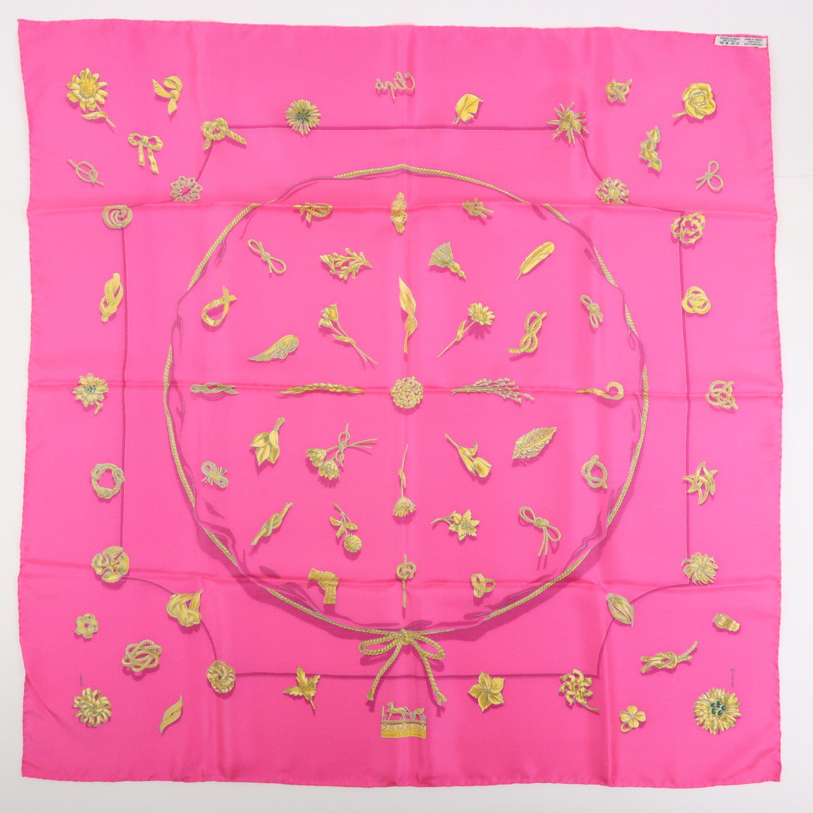 HERMES Carre 90 Silk 100% Scarf Clips Pink Gold