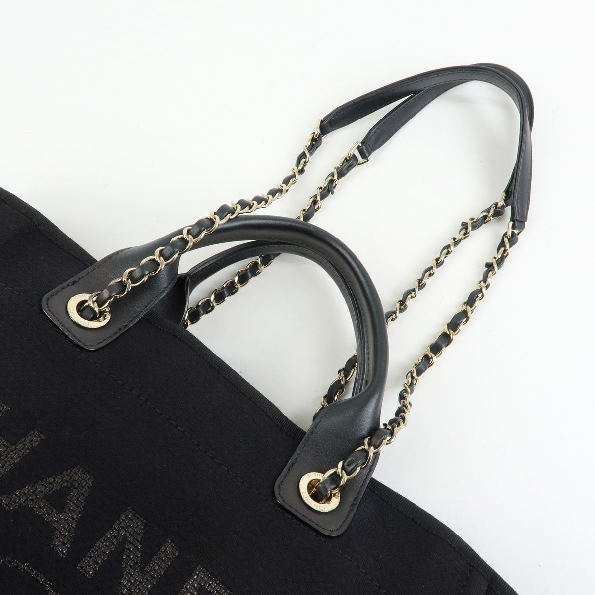 CHANEL Deauville Tote MM 2WAY Hand Bag Shoulder Bag Black A57069