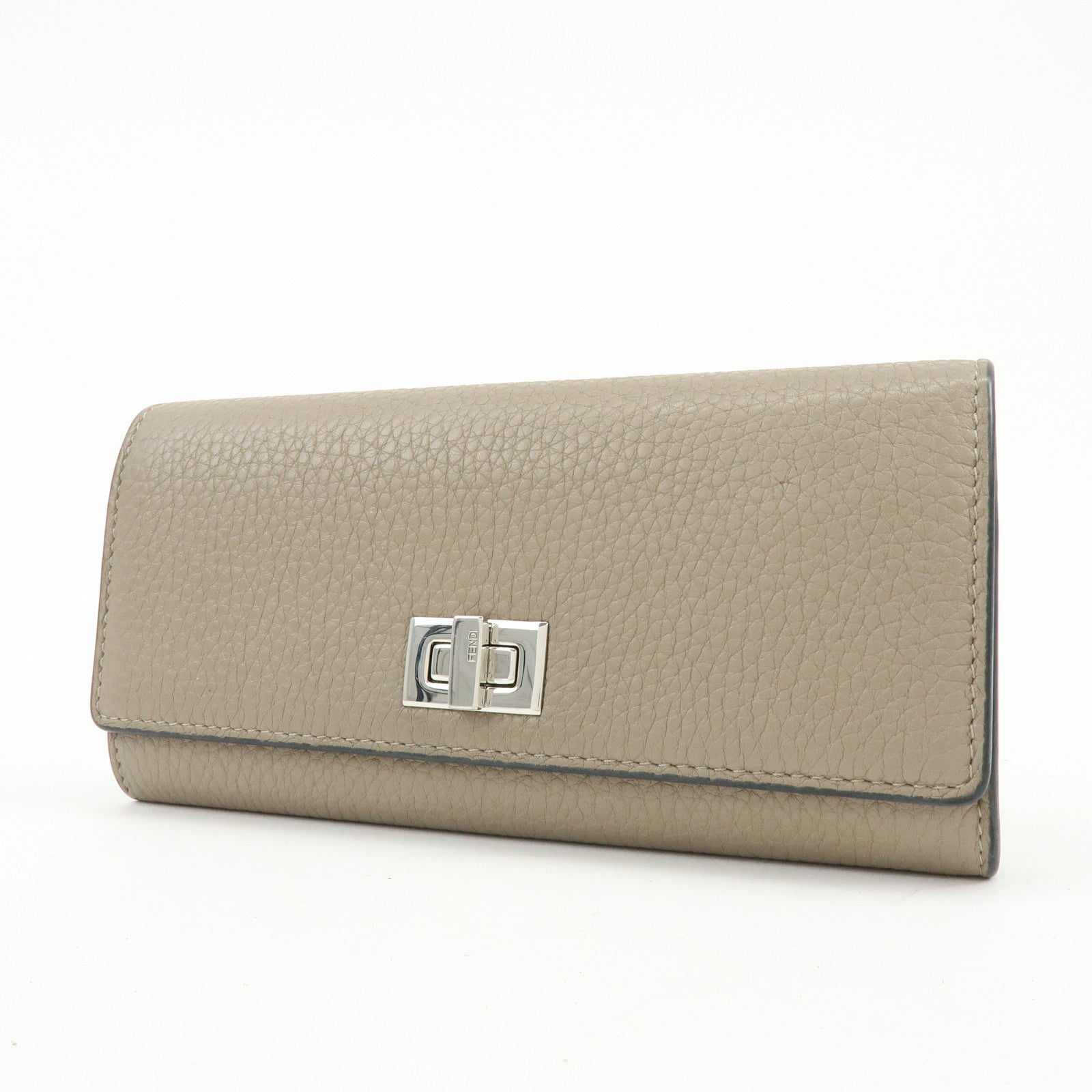 FENDI Peekaboo Leather Bi-fold Flap Long Wallet Beige 8M0427