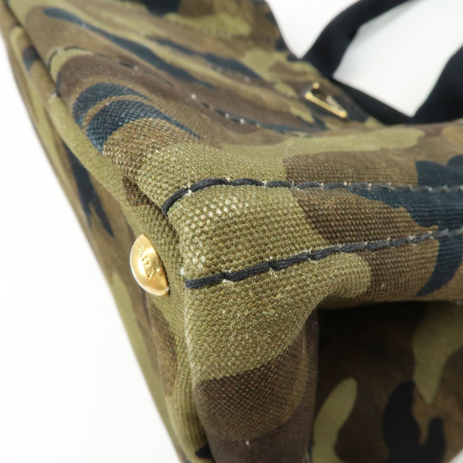PRADA Canapa Triangle Logo Canvas Tote Bag Camouflage Khaki BN2020