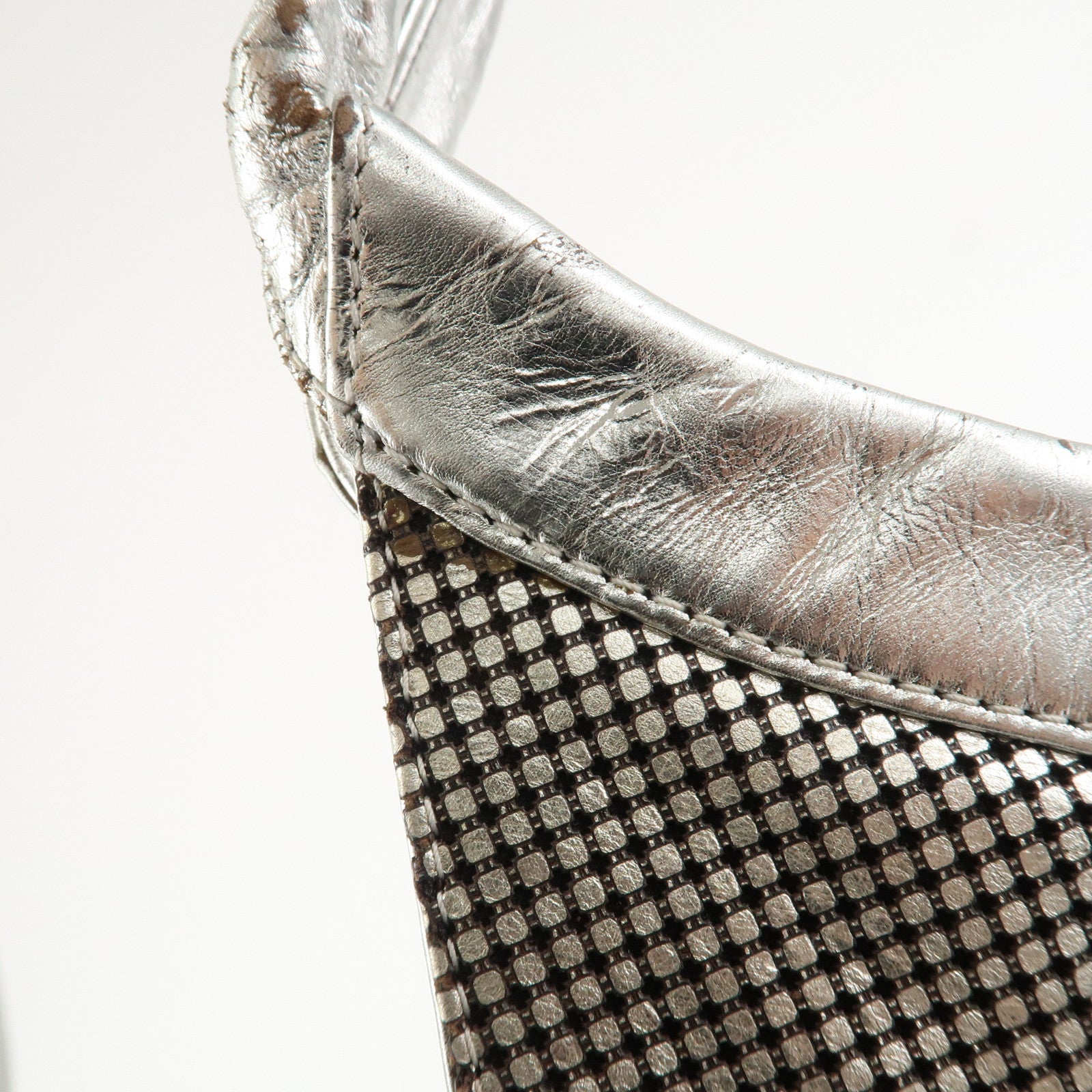 CHANEL Maxi COCO Mark Punching Leather Tote Bag Shoulder Bag Silver Used