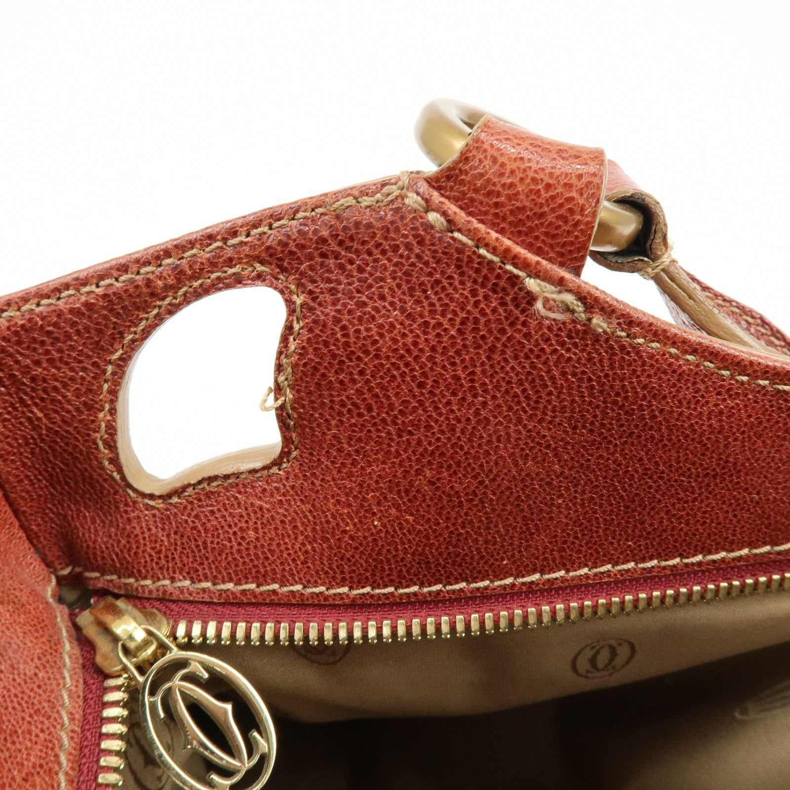 Cartier Marcello de Cartier Leather Hand Bag Tote Bag Brown